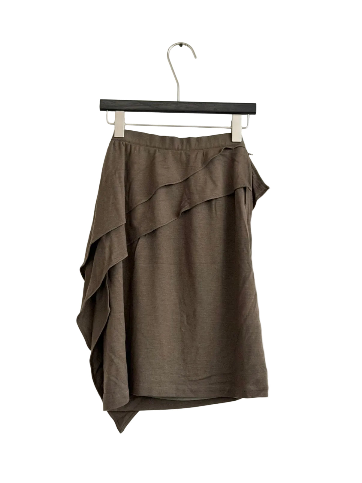 ISSEY MIYAKE 70s OLIVE ASYMMETRICAL MIDI SKIRT
