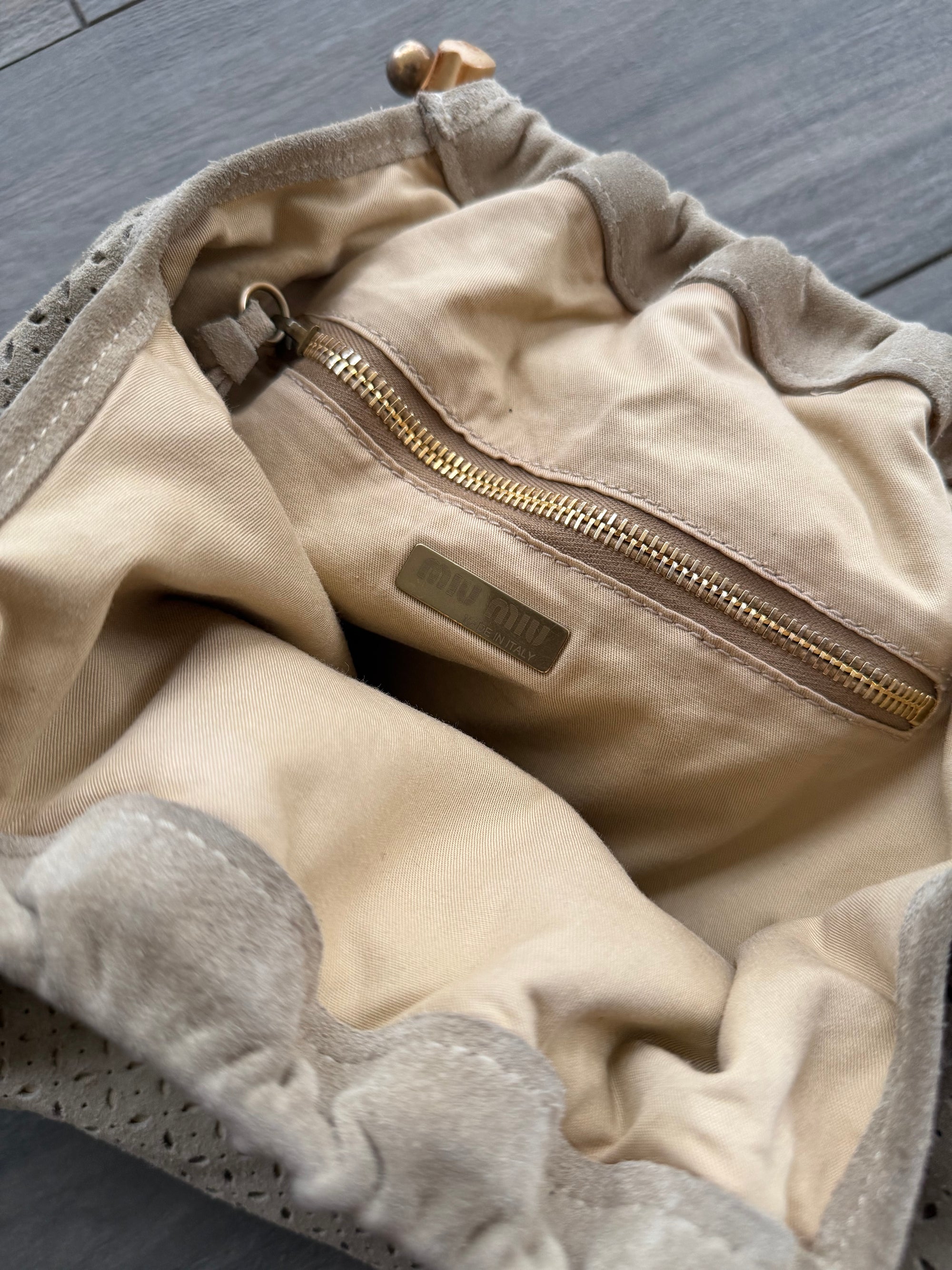 MIU MIU 00s BAMBOO HANDLE SUEDE BAG