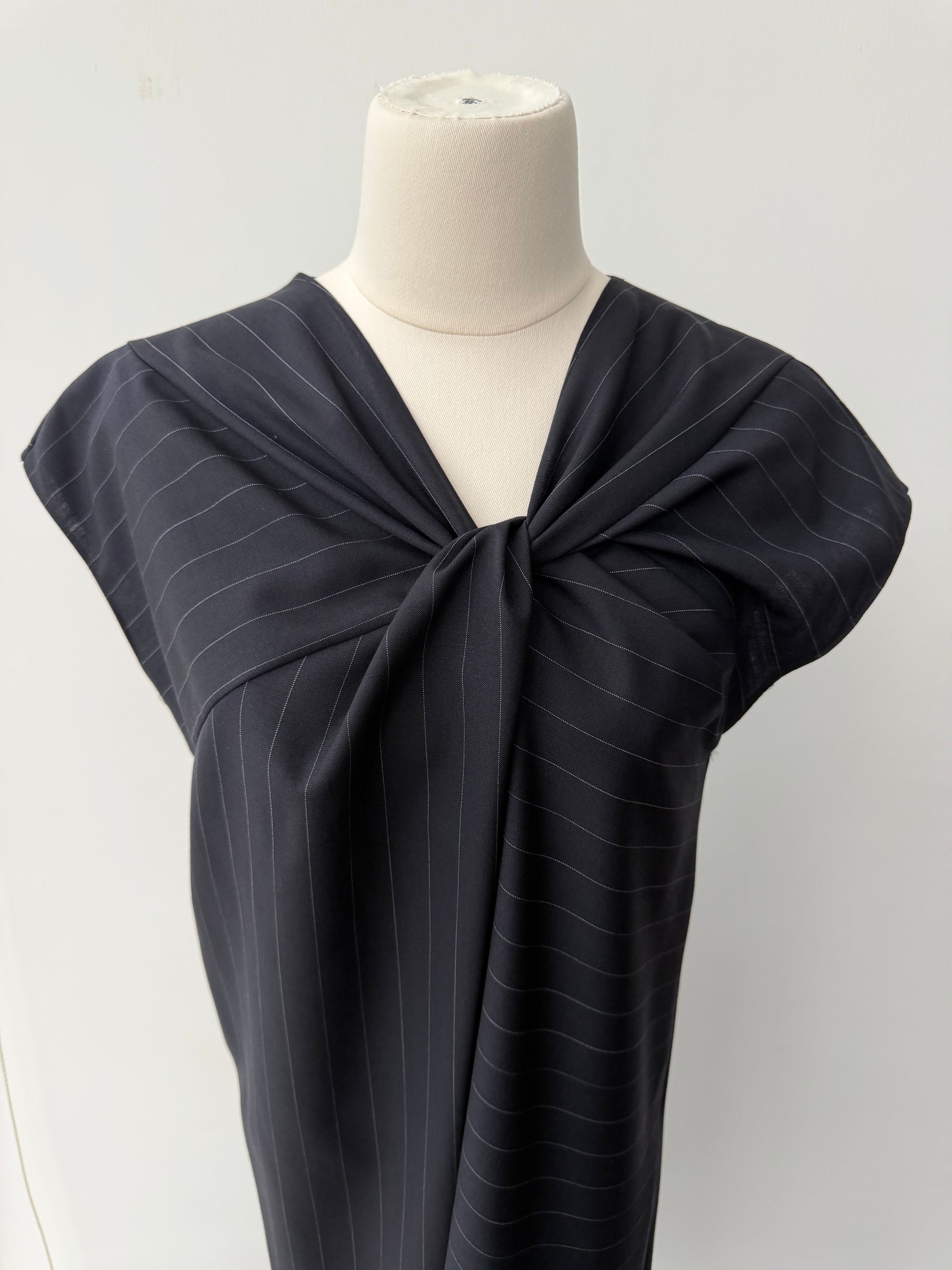 MAISON MARGIELA PINSTRIPE FRONT TWIST DRESS