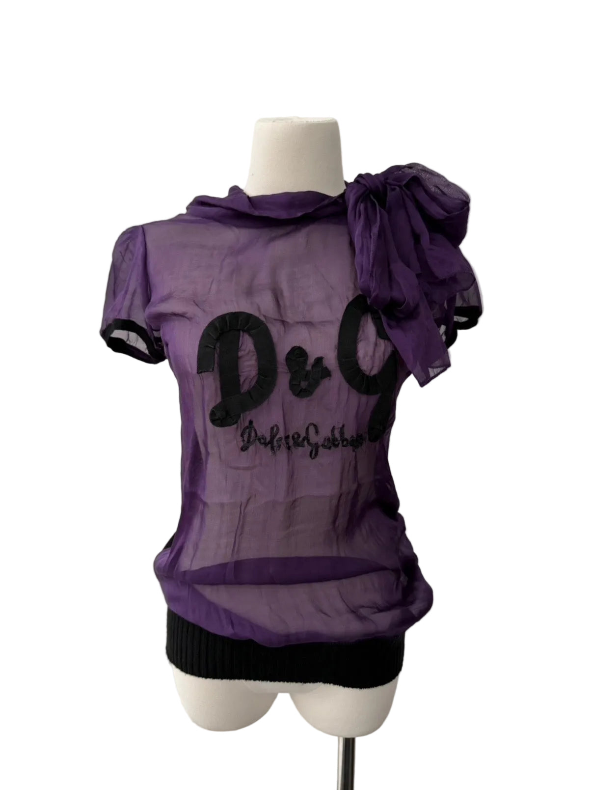 DOLCE AND GABBANA 00s SHEER SILK LOGO TOP