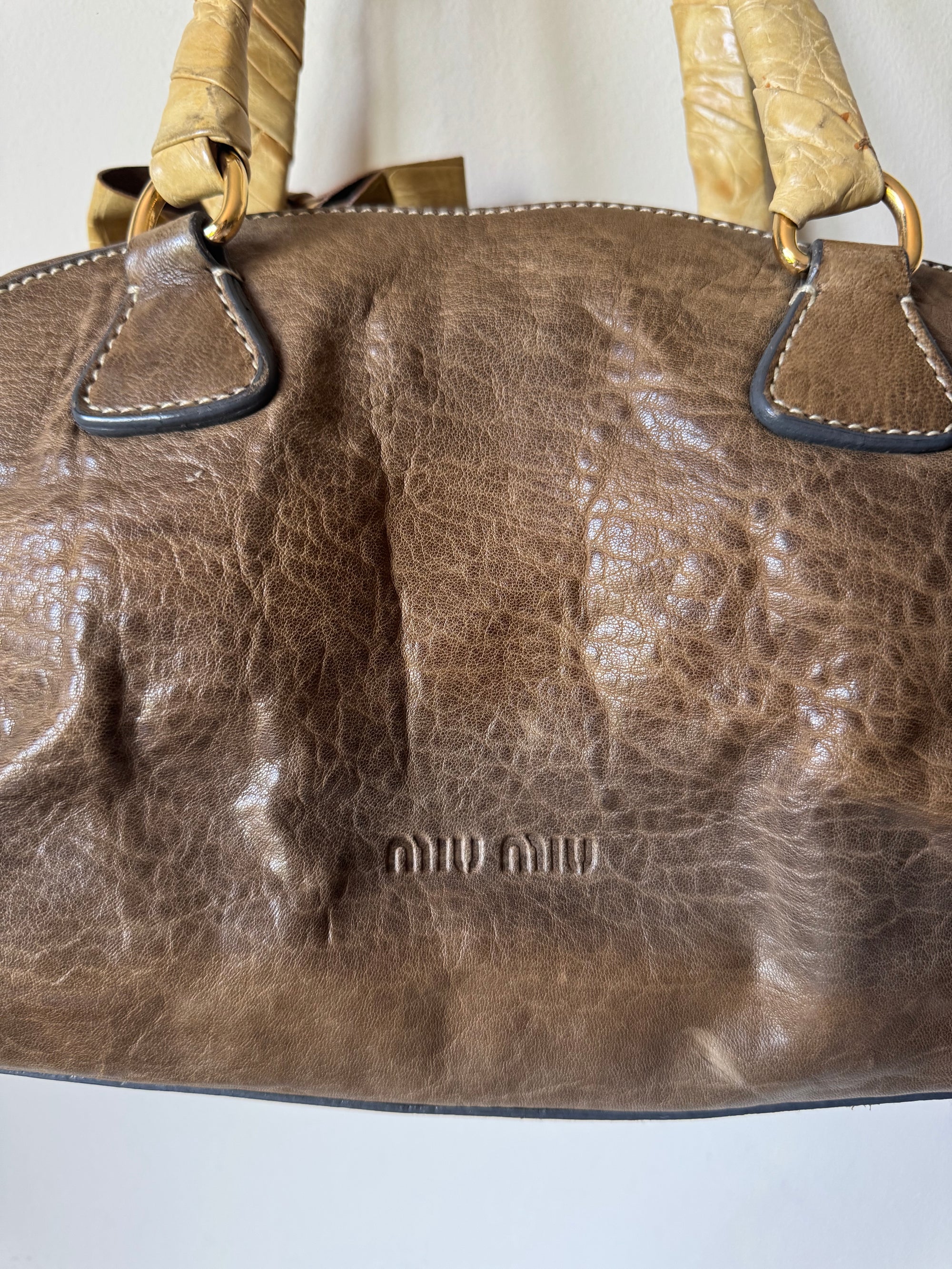MIU MIU 00s CROC-EMBOSSED BOSTON BAG