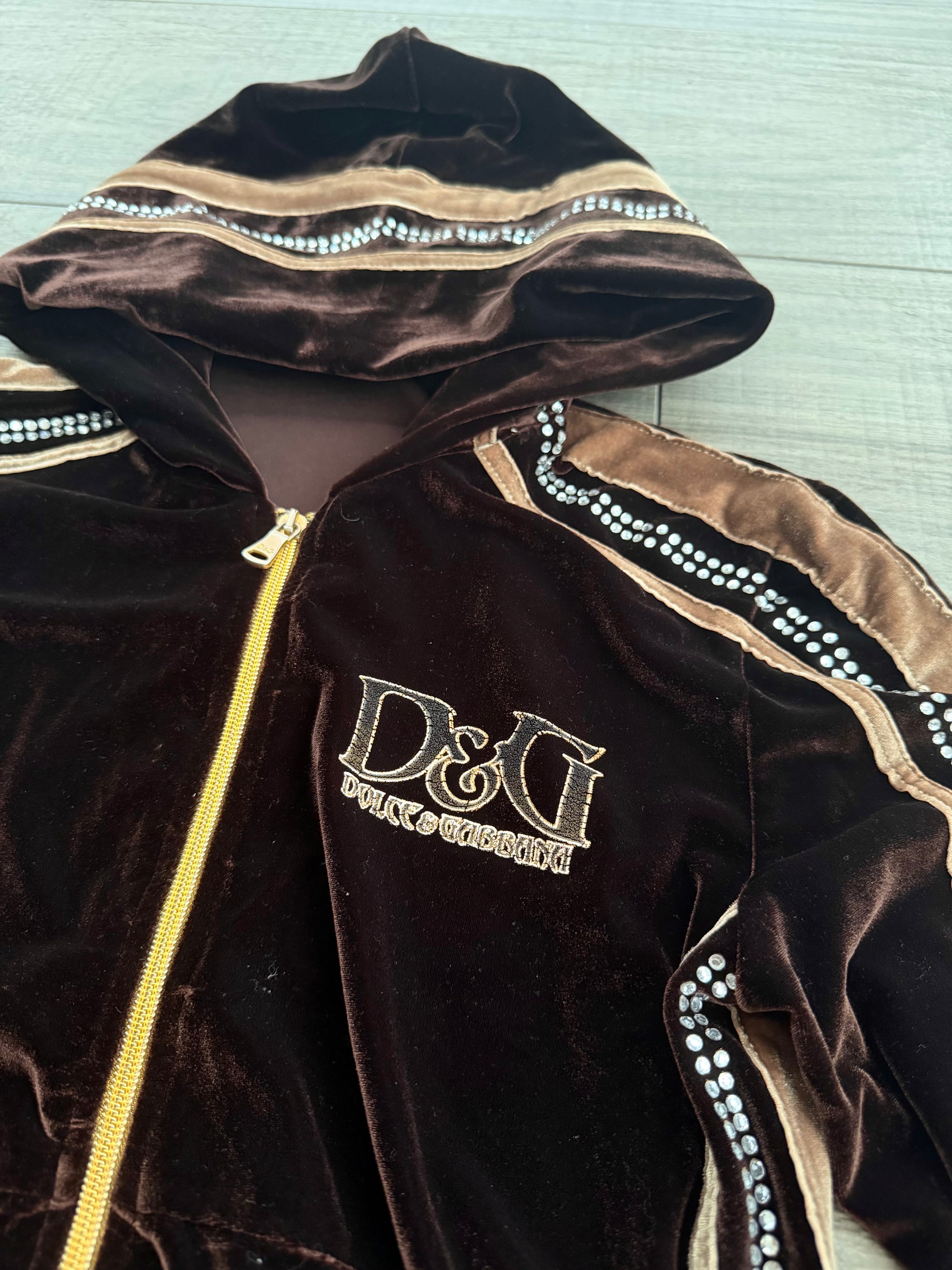 DOLCE AND GABBANA 00s VELVET RHINSTONE HOODIE