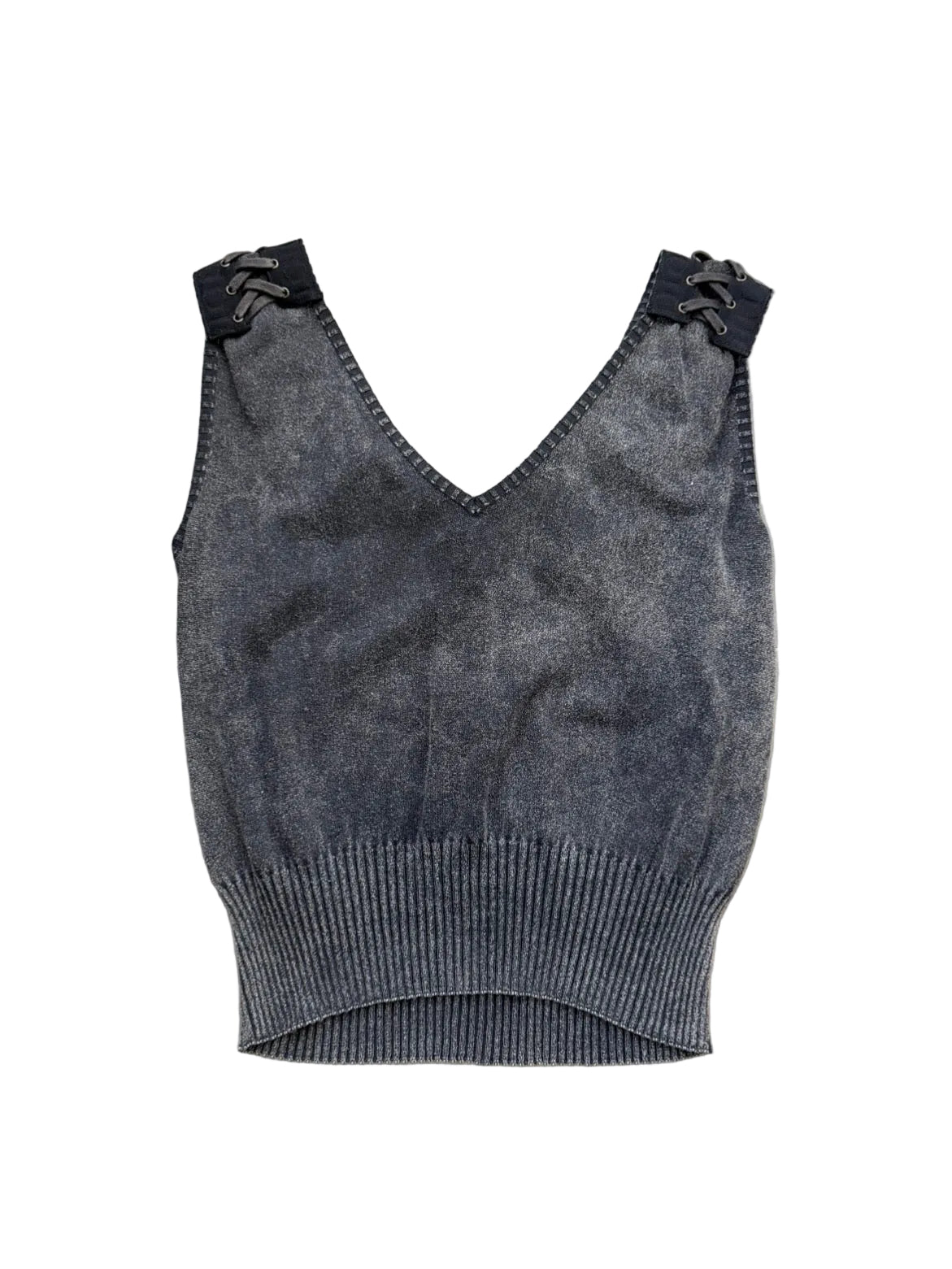 DIOR BY GALLIANO S/S 2004 WASHED CHARCOAL LACE UP TOP