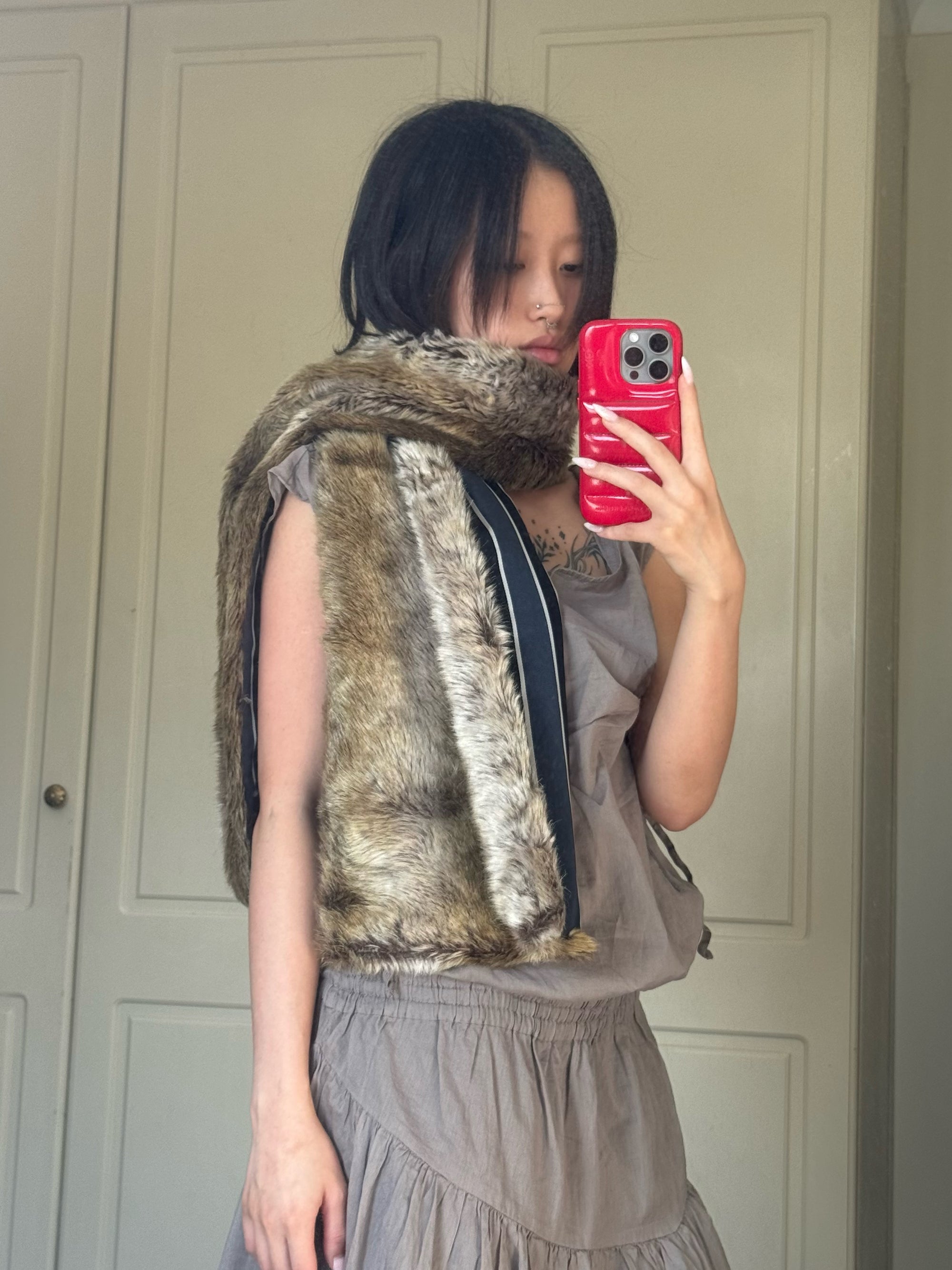 TRICOT COMME DES GARCONS S/S 2000 FAUX FUR+ STRIPED STOLE