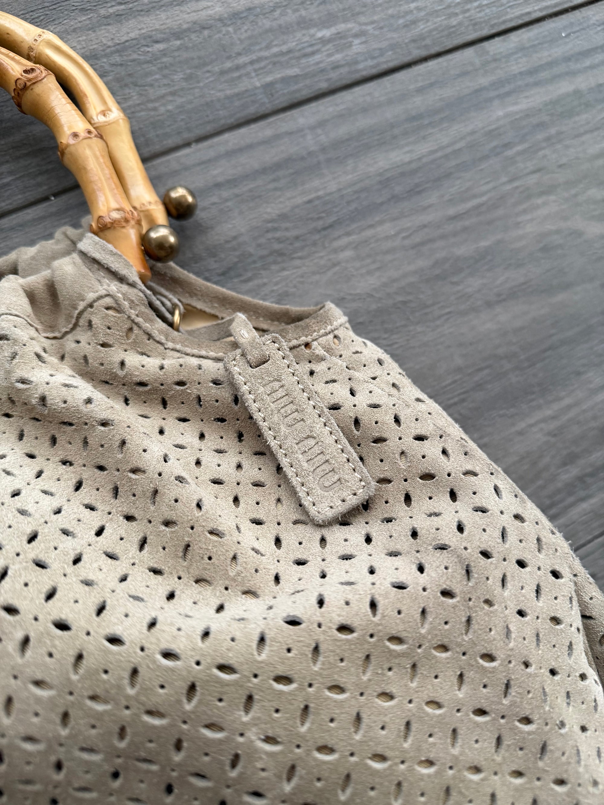 MIU MIU 00s BAMBOO HANDLE SUEDE BAG
