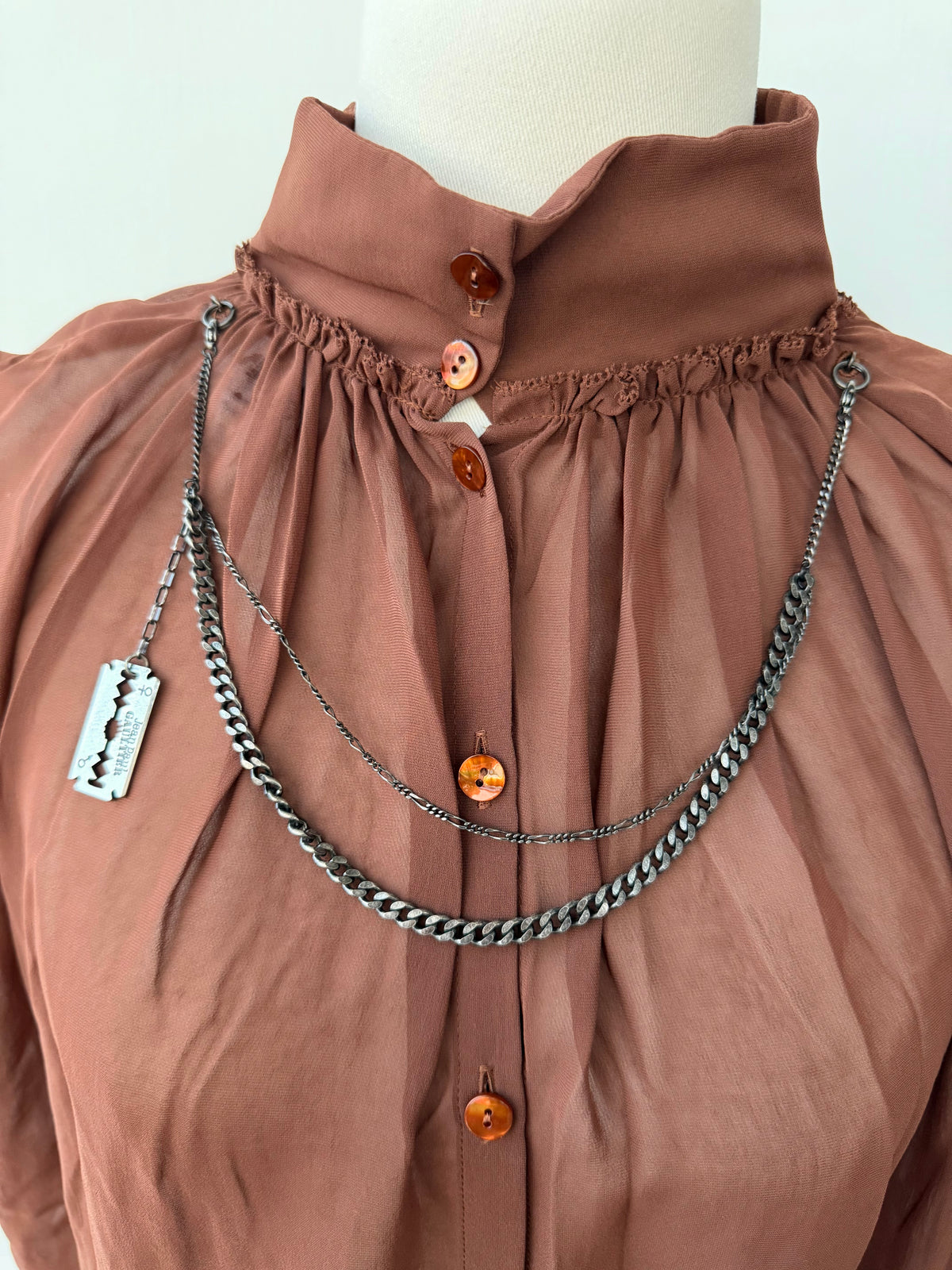 JEAN PAUL GAULTIER S/S 2002 RAZOR CHAIN SHEER BLOUSE