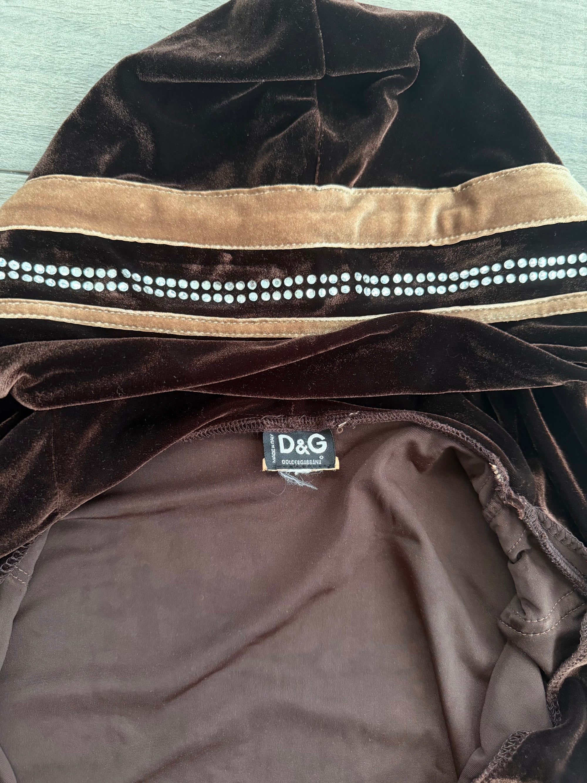 DOLCE AND GABBANA 00s VELVET RHINSTONE HOODIE