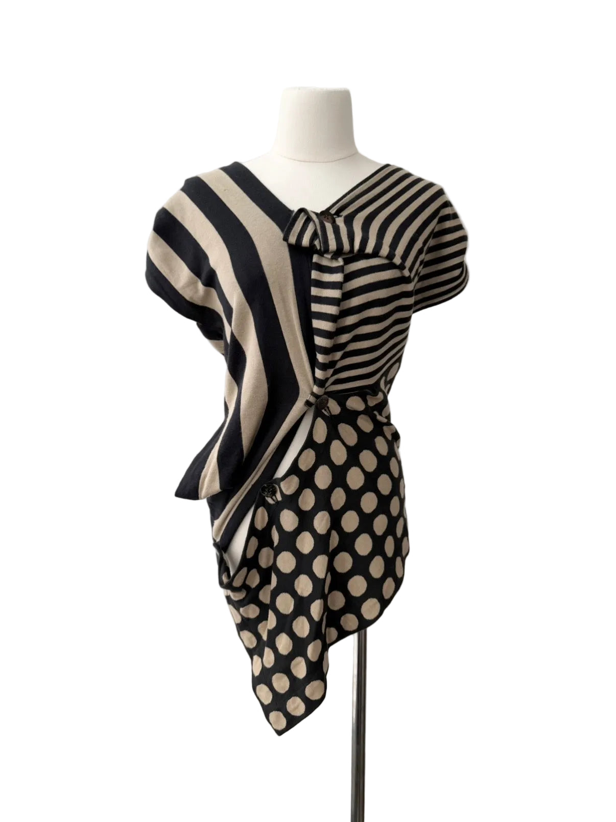 ISSEY MIYAKE 80s POLKA DOT STRIPED BUTTONED TOP