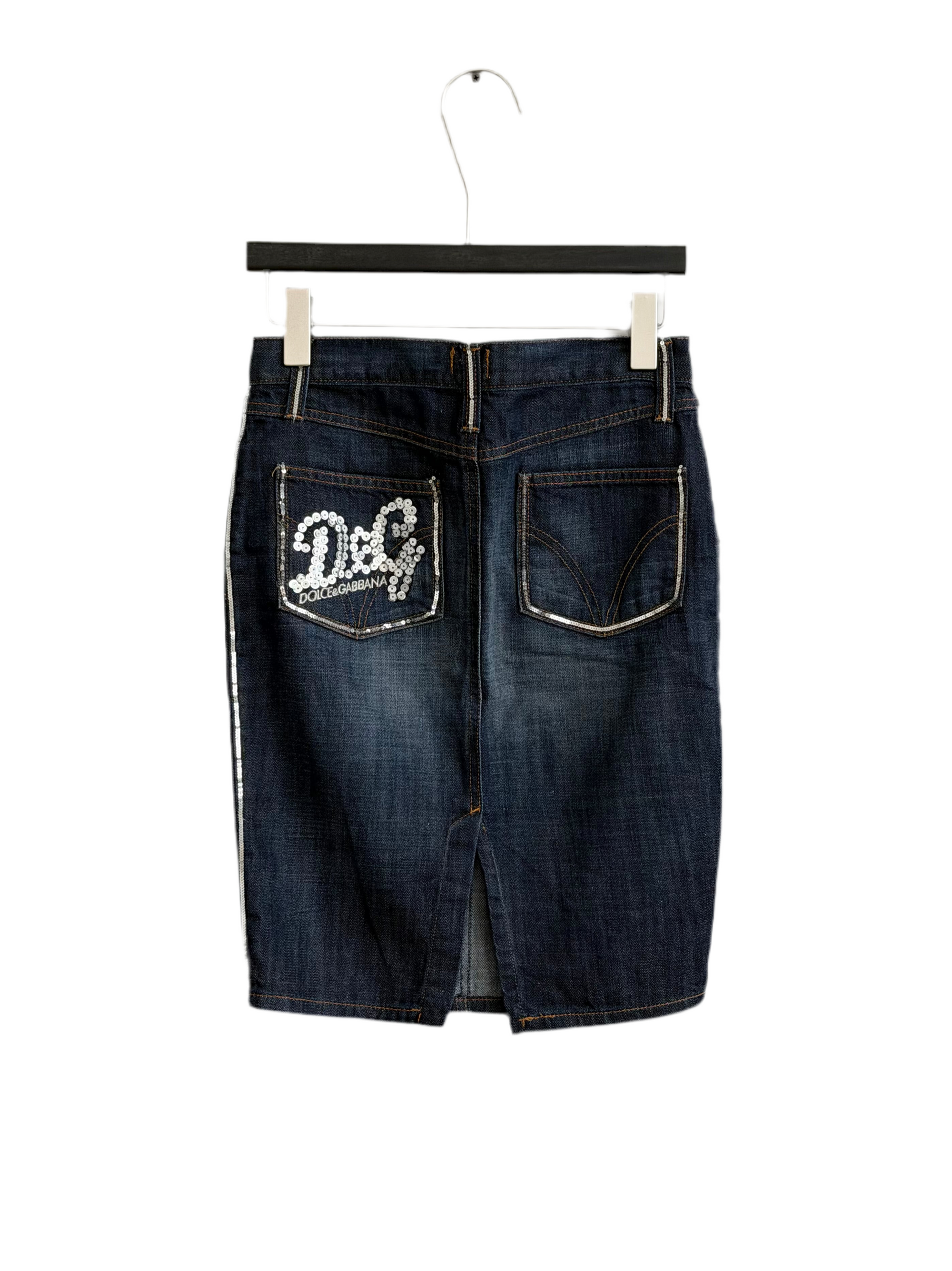 DOLCE AND GABBANA 00s LOGO DENIM MIDI SKIRT