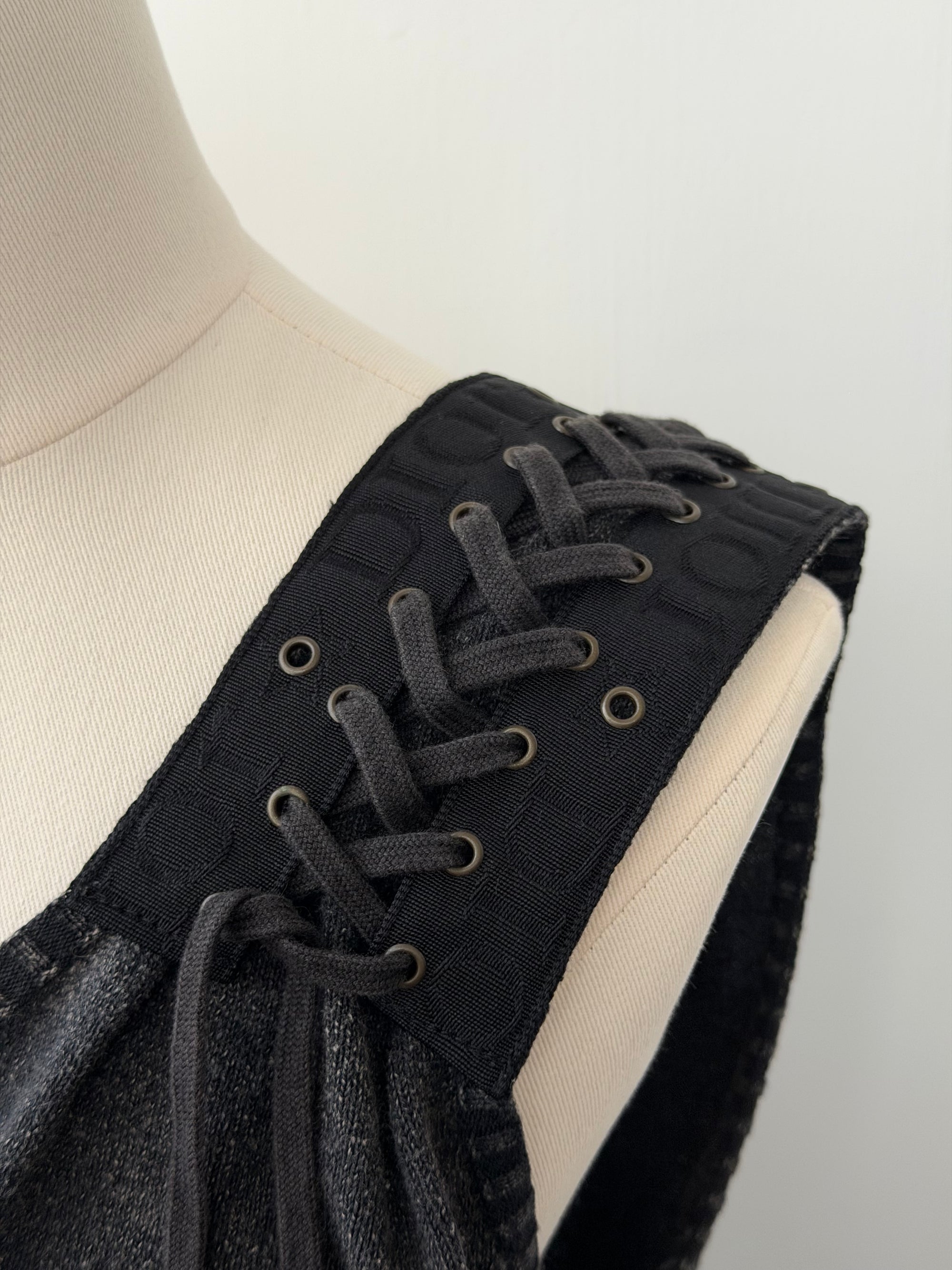 DIOR BY GALLIANO S/S 2004 WASHED CHARCOAL LACE UP TOP