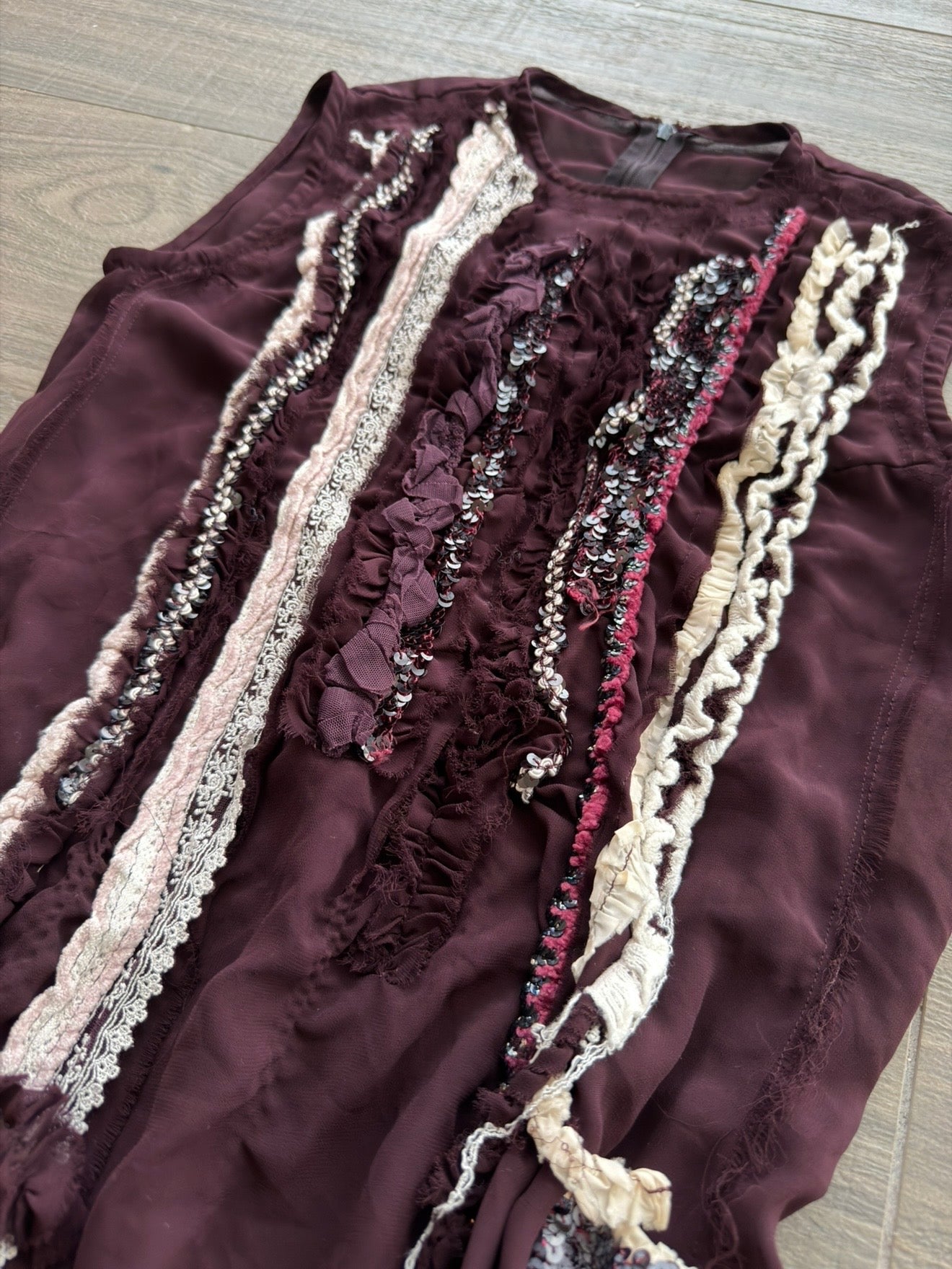 COMME DES GARCONS S/S 2006 BURGUNDY LACE DRESS