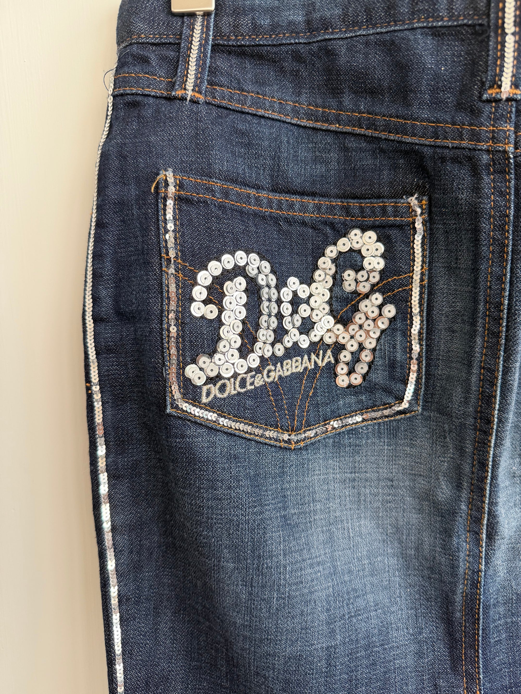 DOLCE AND GABBANA 00s LOGO DENIM MIDI SKIRT