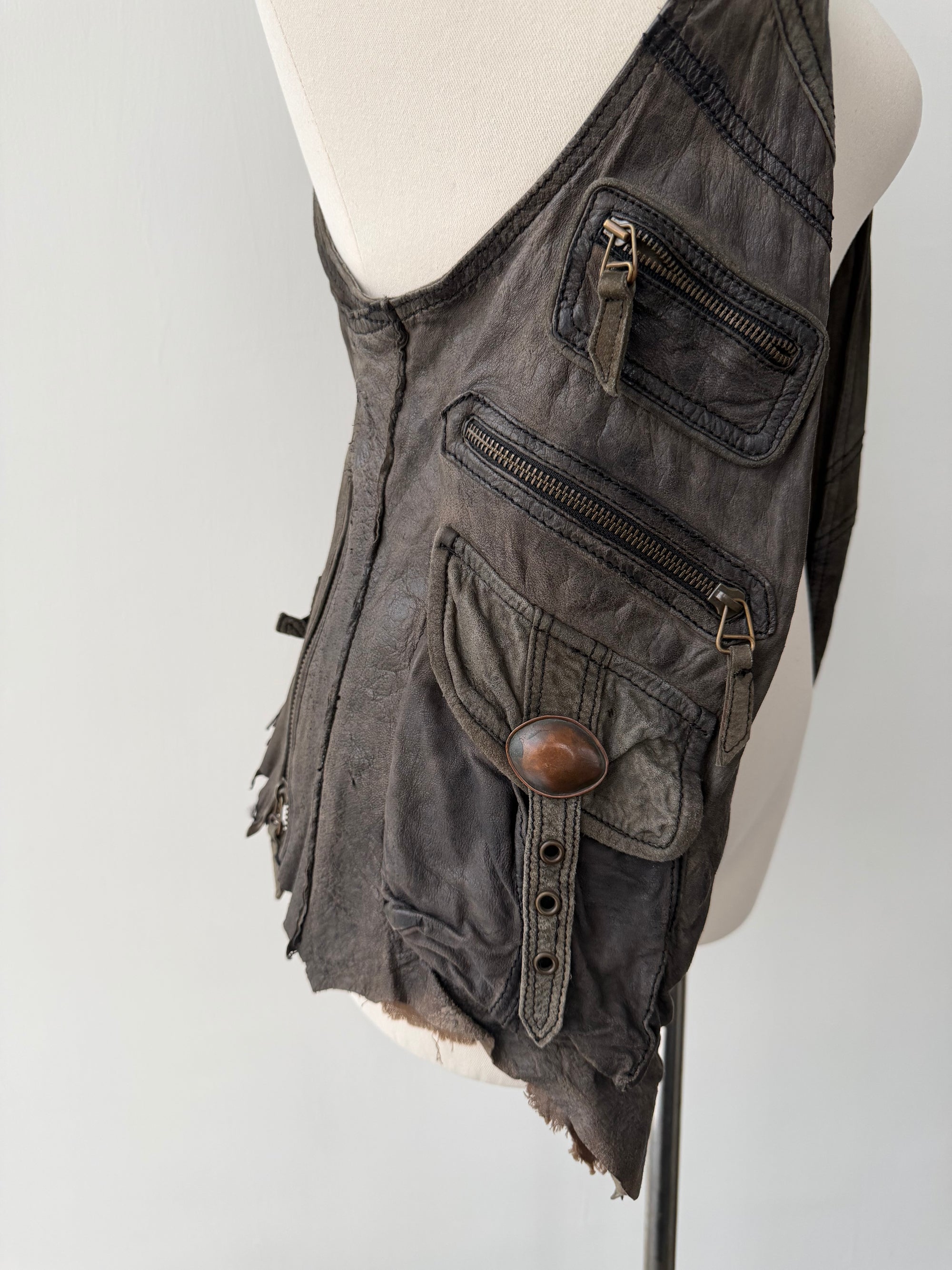 14TH ADDICTION CATORCE LEATHER UTILITY GILLET