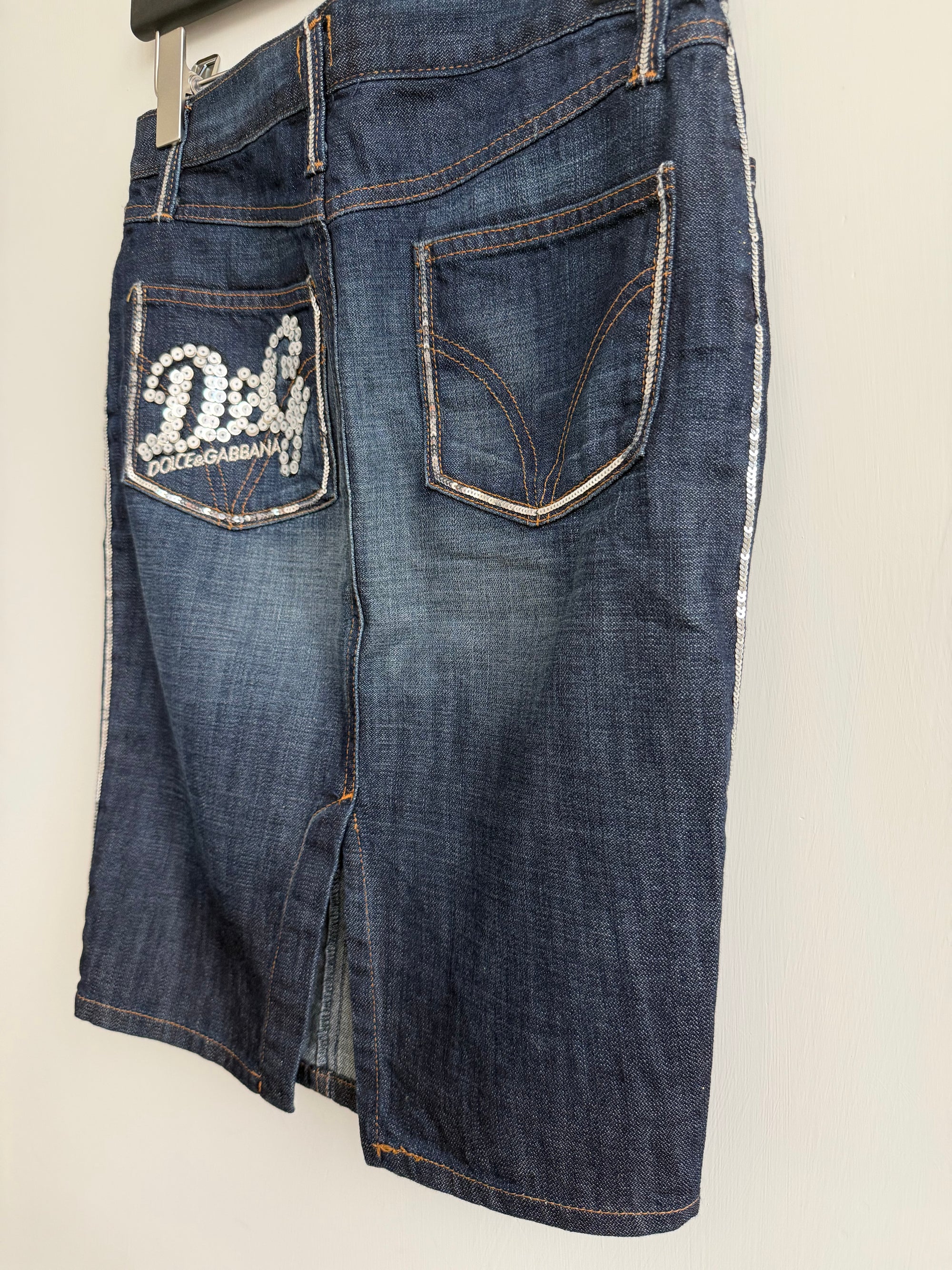 DOLCE AND GABBANA 00s LOGO DENIM MIDI SKIRT