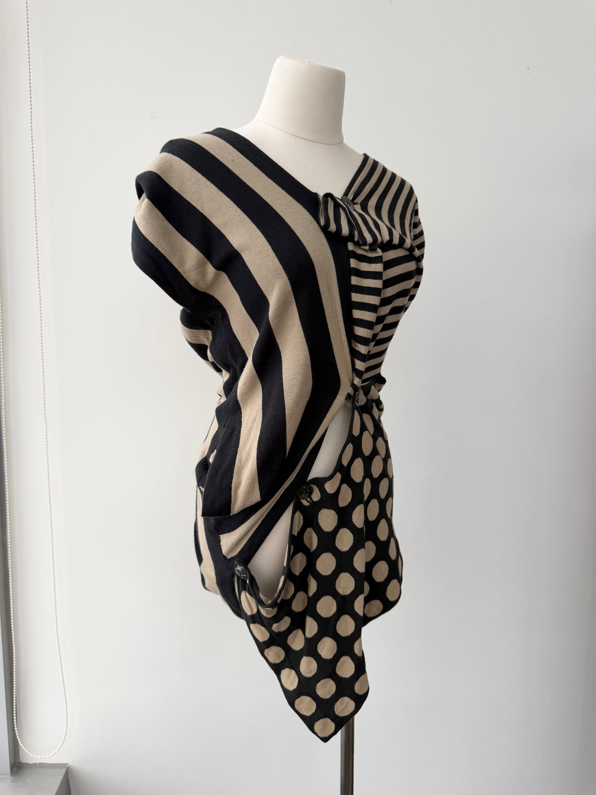 ISSEY MIYAKE 80s POLKA DOT STRIPED BUTTONED TOP
