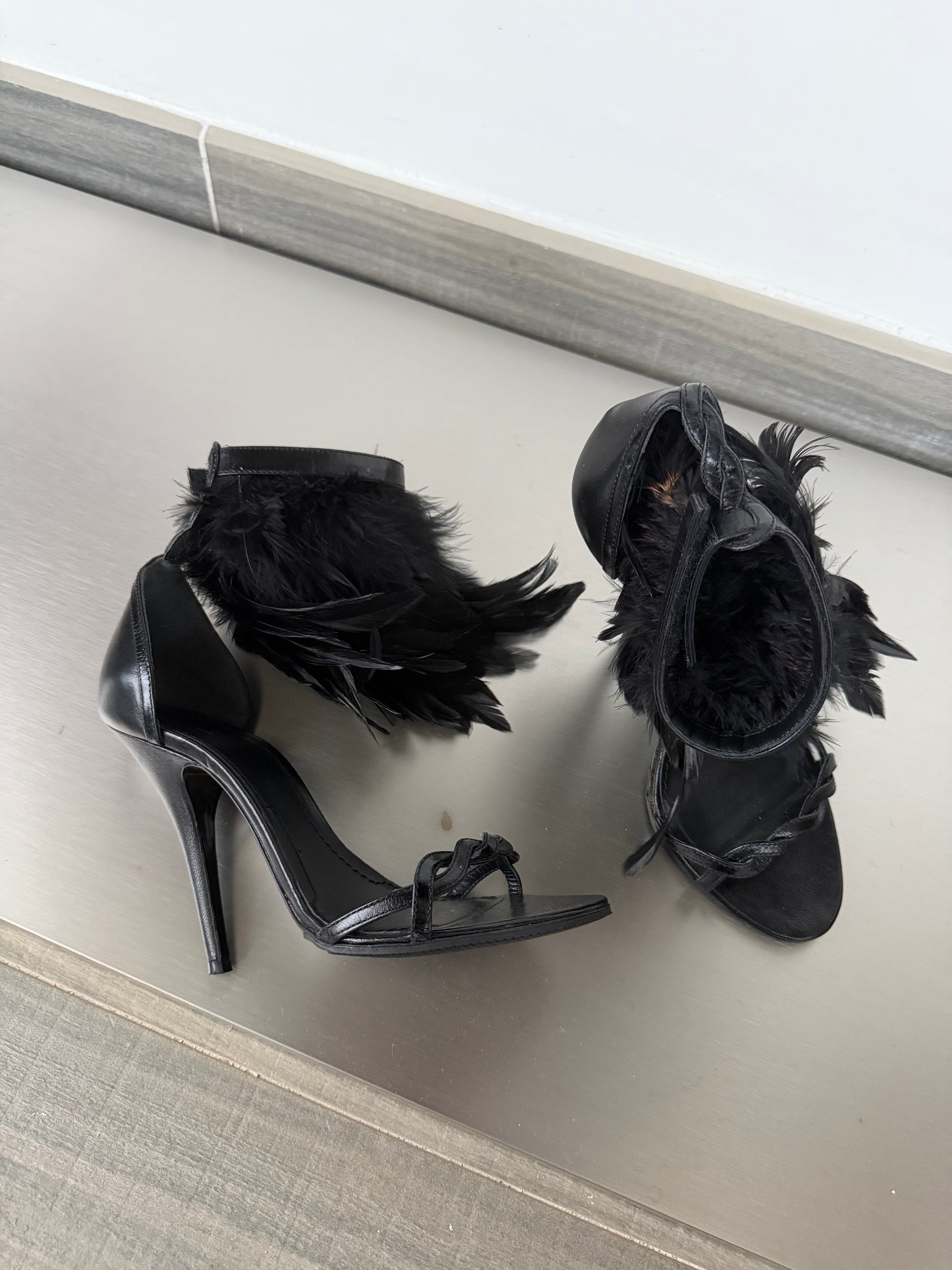 GIVENCHY BY RICCARDO TISCI FEATHER ANKLE HEELS