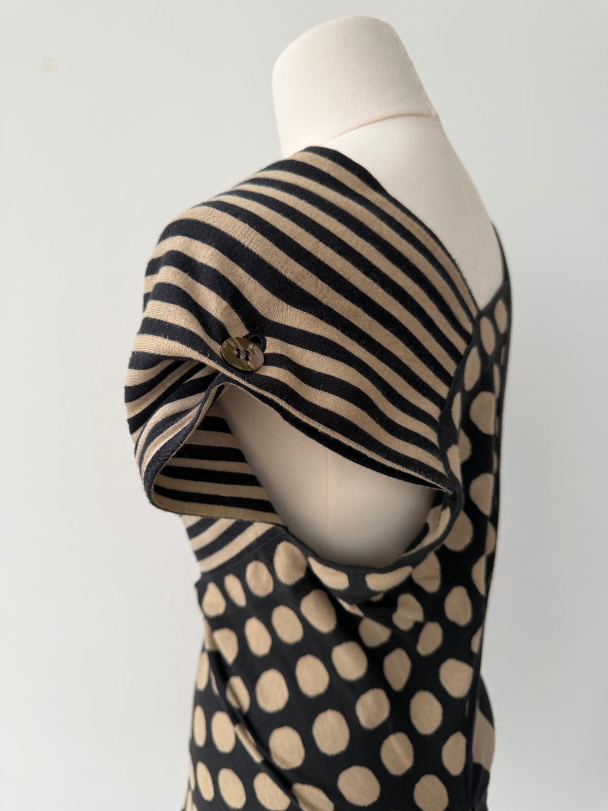 ISSEY MIYAKE 80s POLKA DOT STRIPED BUTTONED TOP