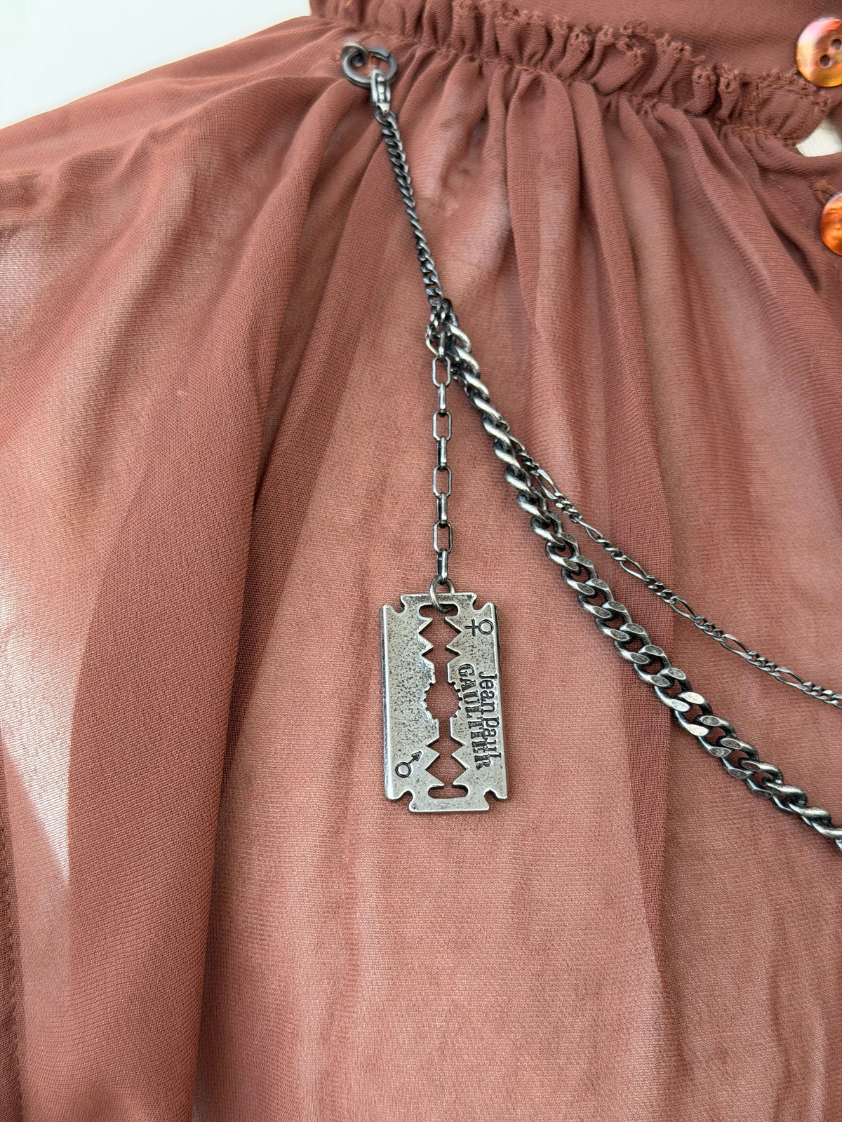 JEAN PAUL GAULTIER S/S 2002 RAZOR CHAIN SHEER BLOUSE