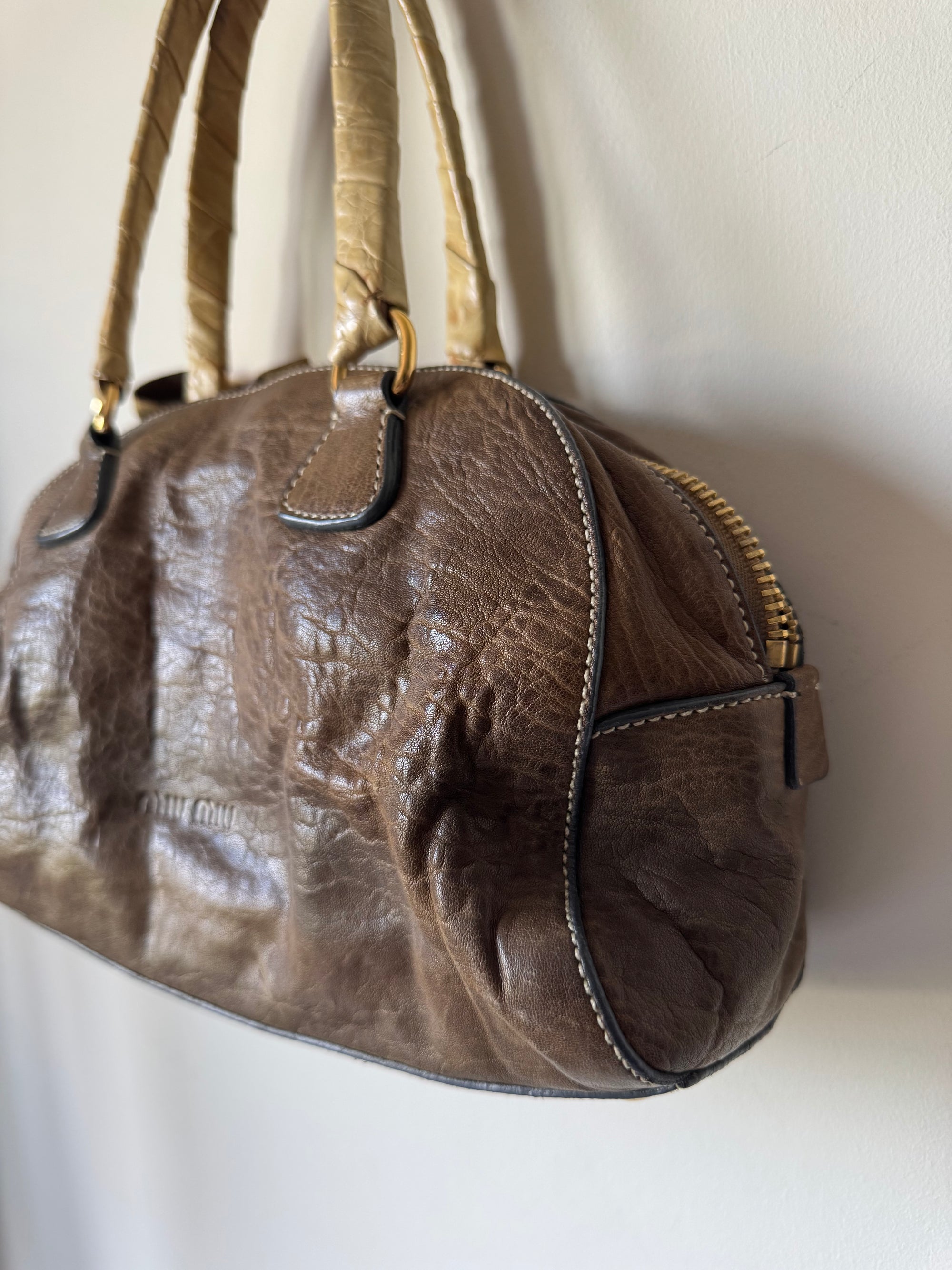 MIU MIU 00s CROC-EMBOSSED BOSTON BAG