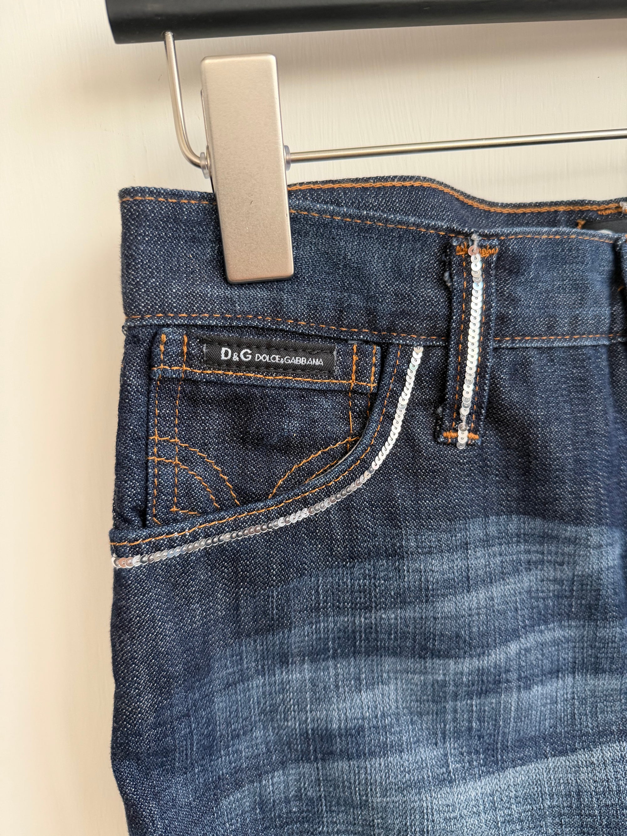 DOLCE AND GABBANA 00s LOGO DENIM MIDI SKIRT