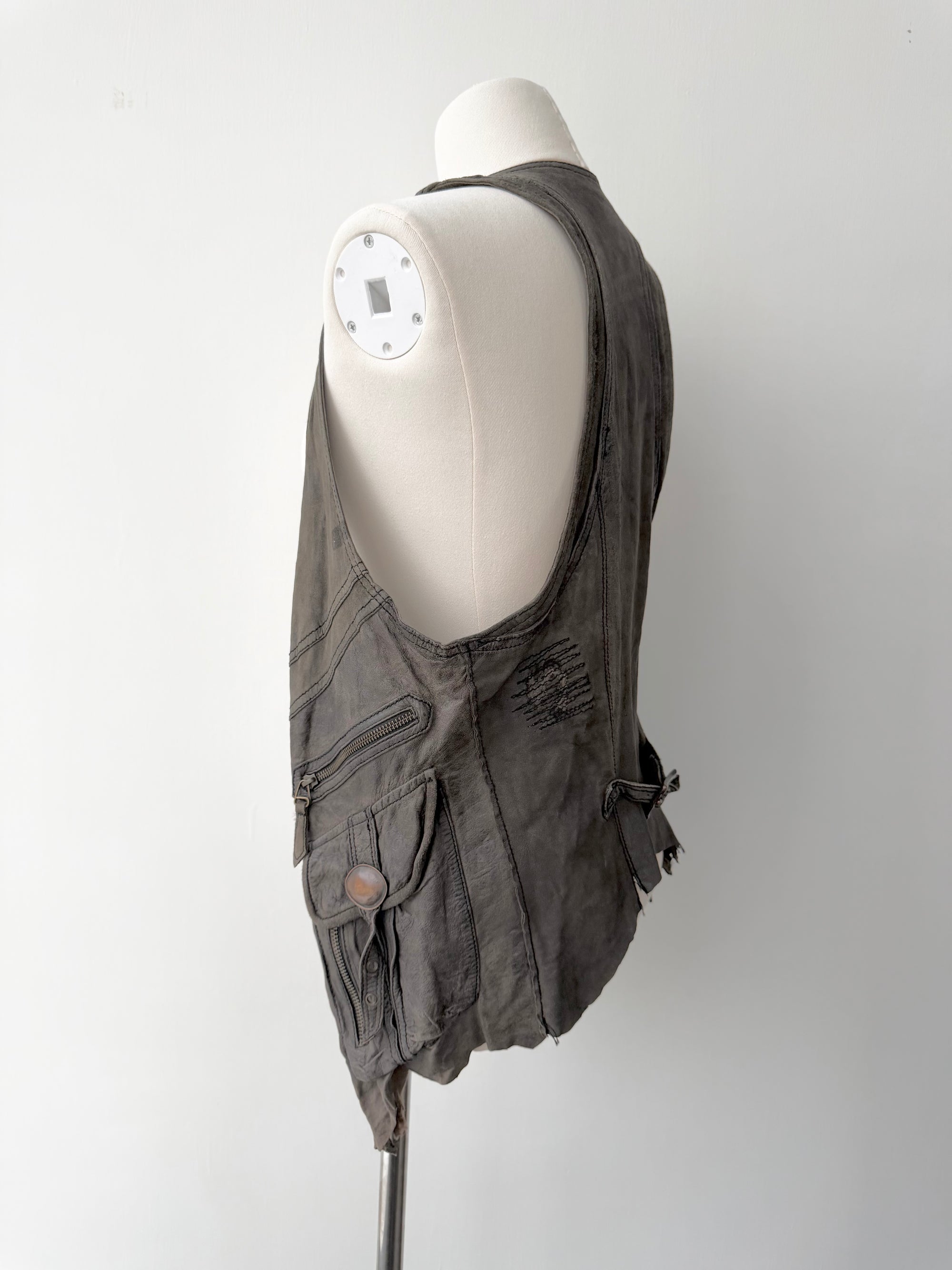 14TH ADDICTION CATORCE LEATHER UTILITY GILLET