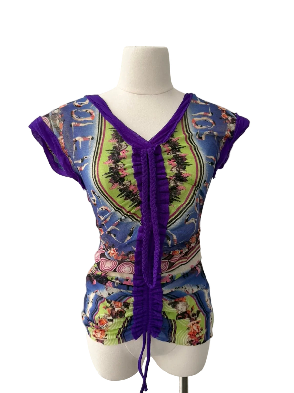JEAN PAUL GAULTIER 00s PARROT RUCHED MESH TOP