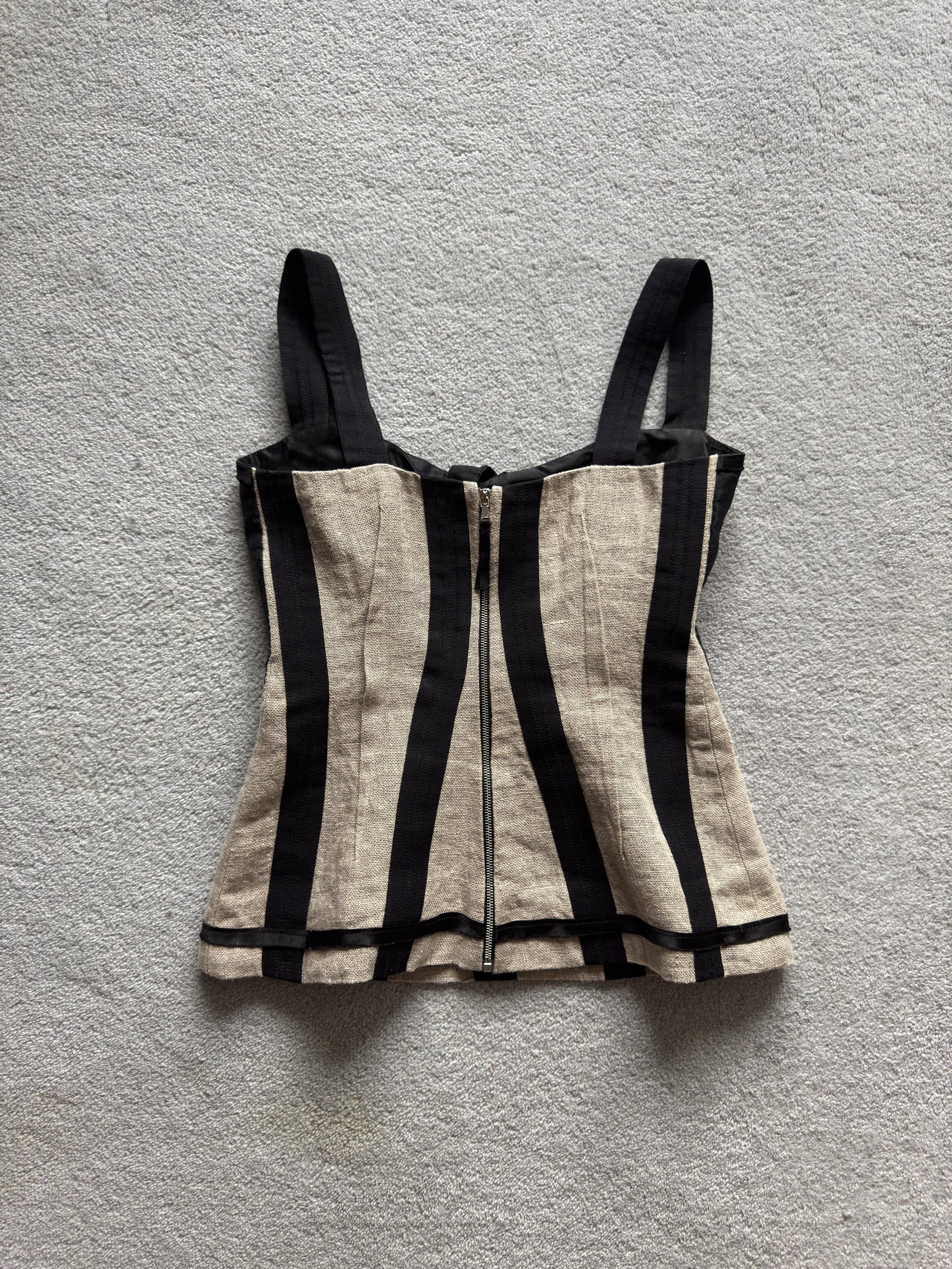 DOLCE AND GABBANA 00s SILK & LINEN BUSTIER TOP