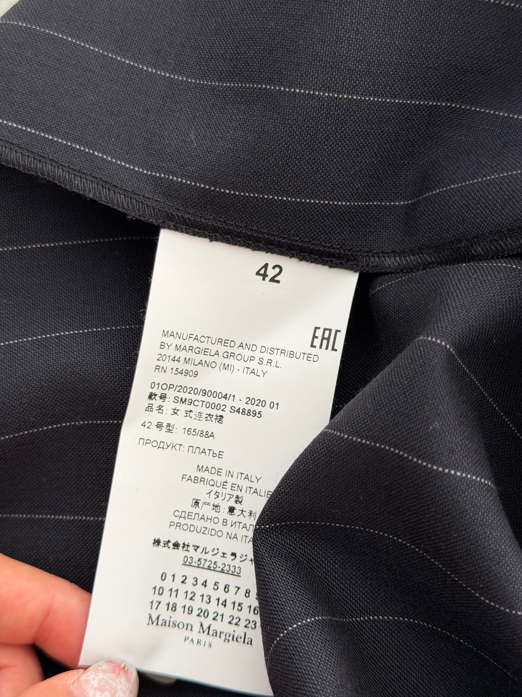 MAISON MARGIELA PINSTRIPE FRONT TWIST DRESS
