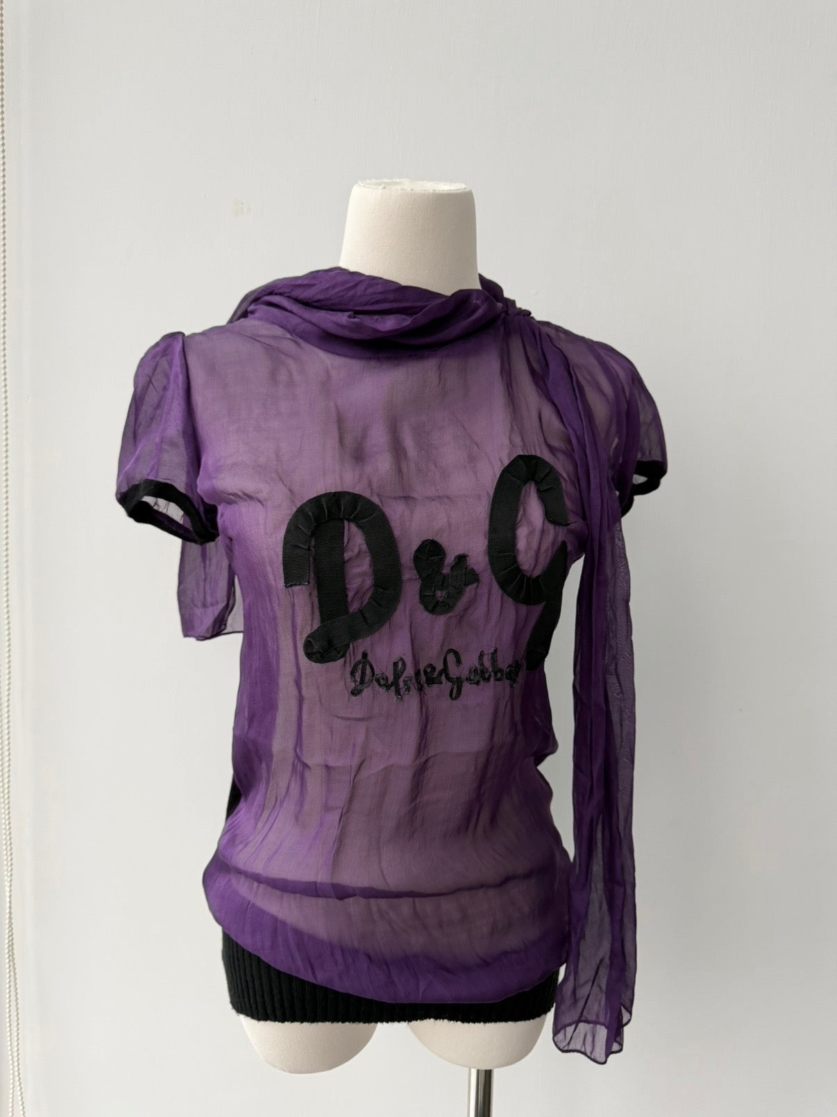 DOLCE AND GABBANA 00s SHEER SILK LOGO TOP