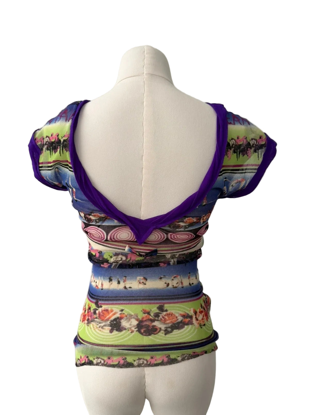 JEAN PAUL GAULTIER 00s PARROT RUCHED MESH TOP