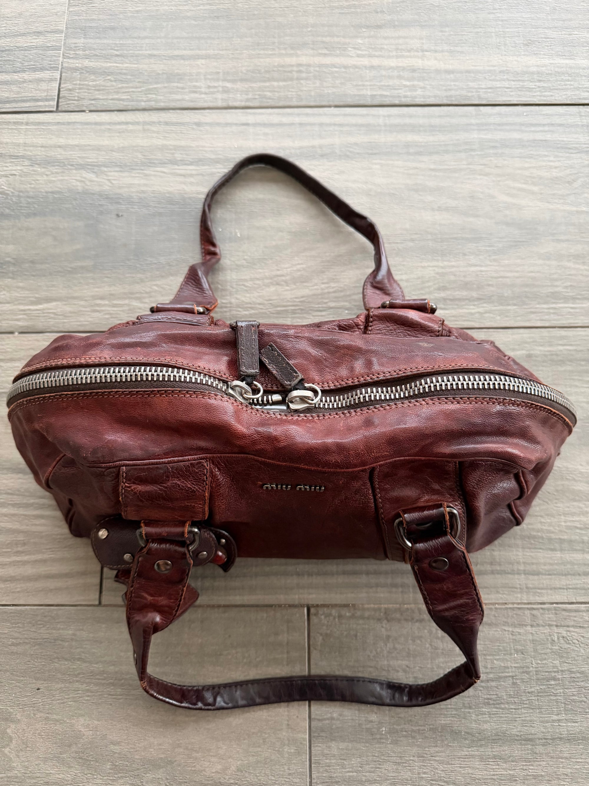 MIU MIU 00s BURGUNDY LEATHER BAG