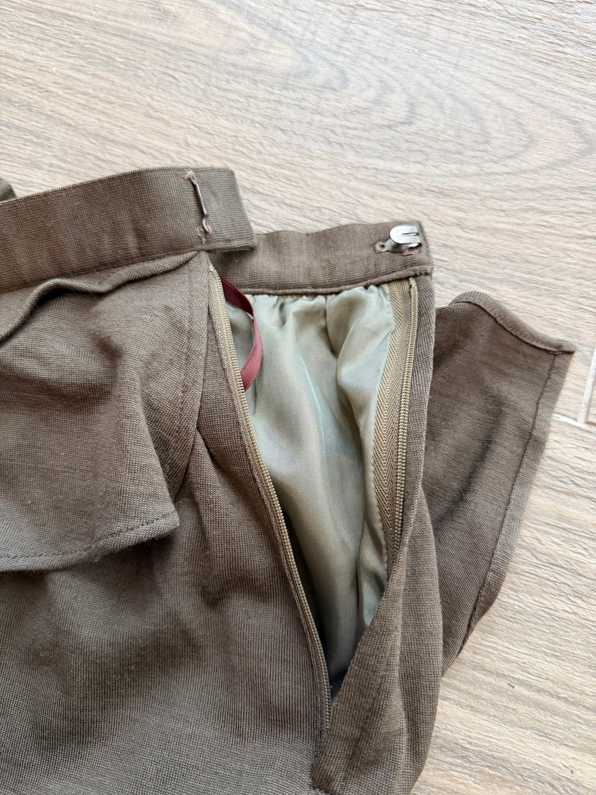 ISSEY MIYAKE 70s OLIVE ASYMMETRICAL MIDI SKIRT