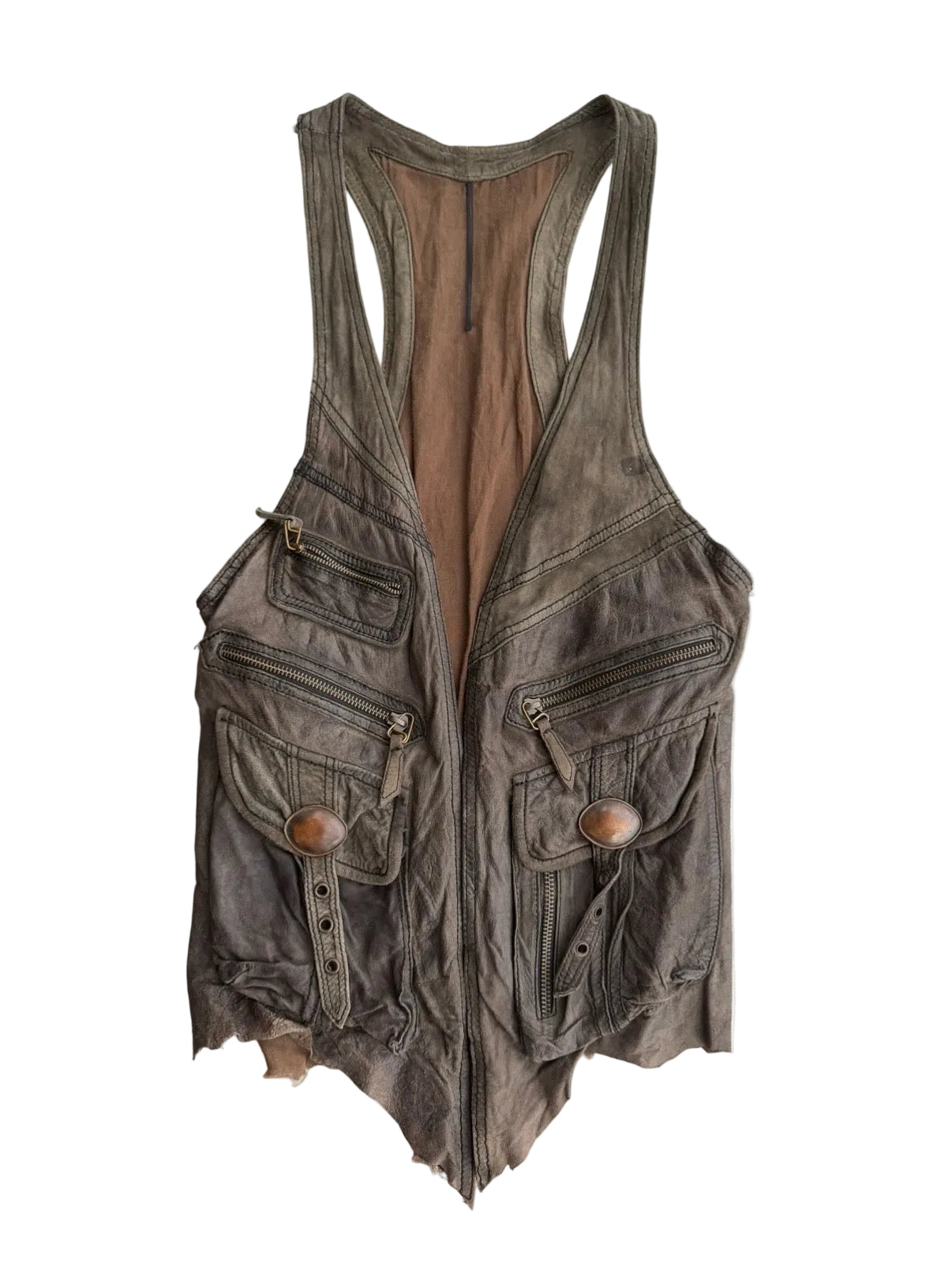 14TH ADDICTION CATORCE LEATHER UTILITY GILLET