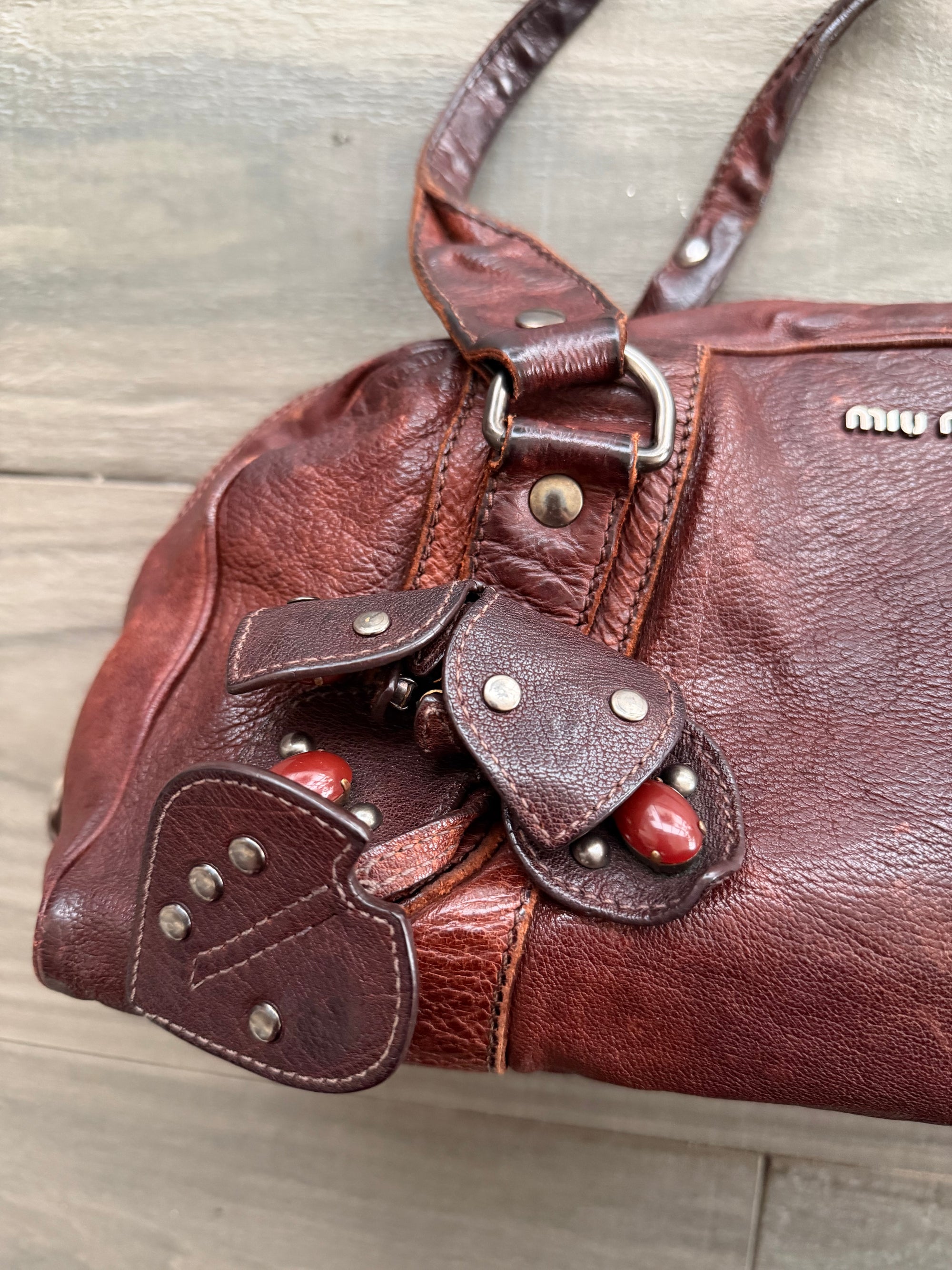 MIU MIU 00s BURGUNDY LEATHER BAG