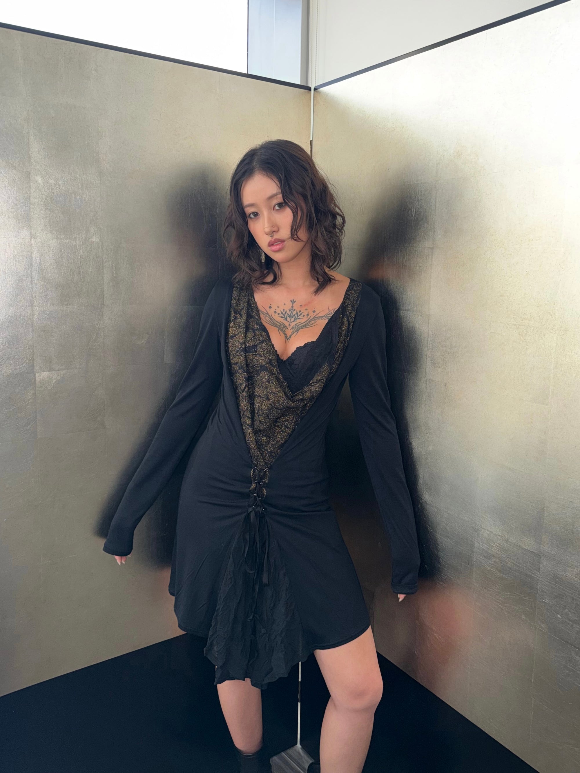 LIMI FEU GLITTER LACE UP DRESS