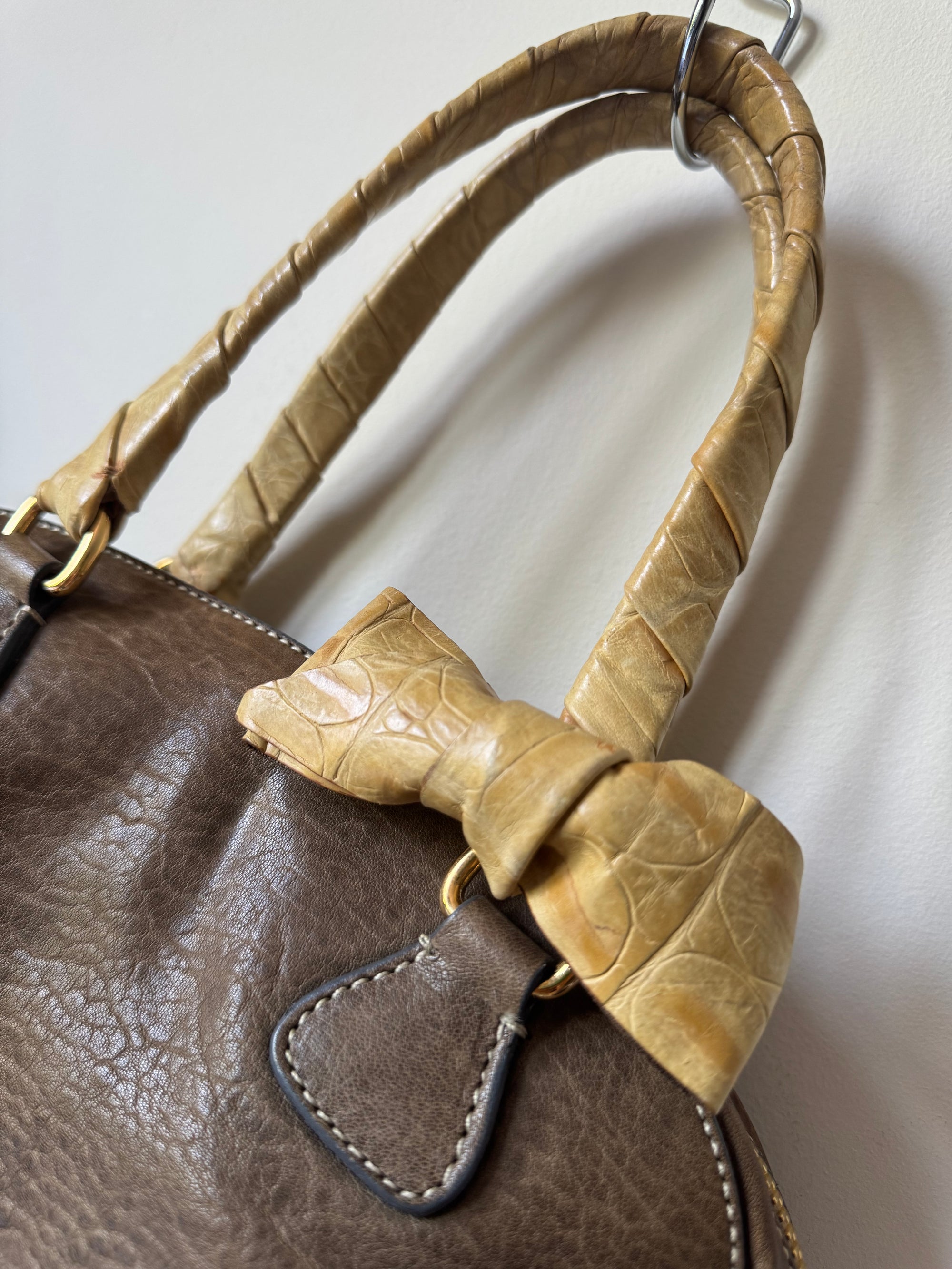 MIU MIU 00s CROC-EMBOSSED BOSTON BAG