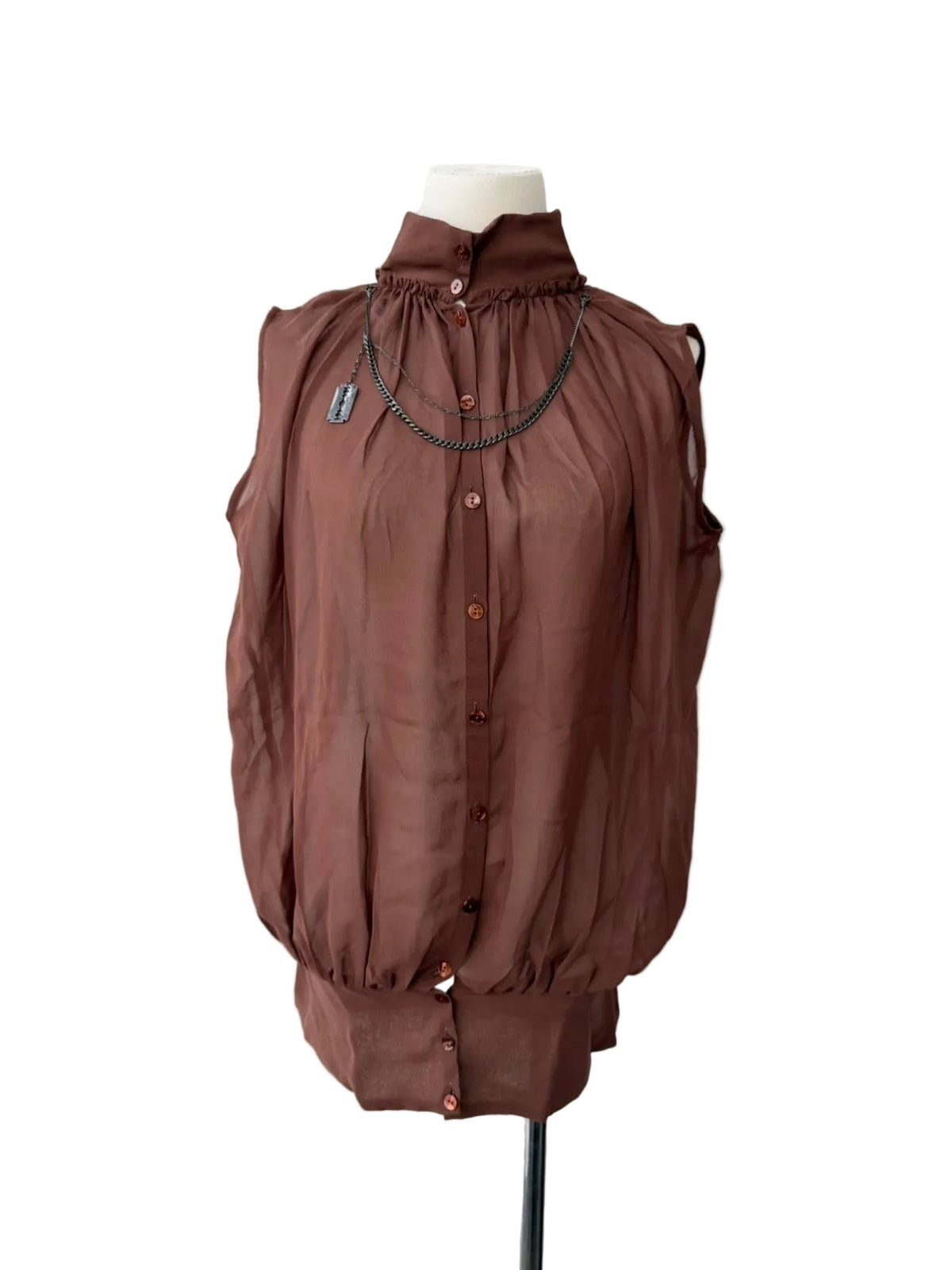 JEAN PAUL GAULTIER S/S 2002 RAZOR CHAIN SHEER BLOUSE