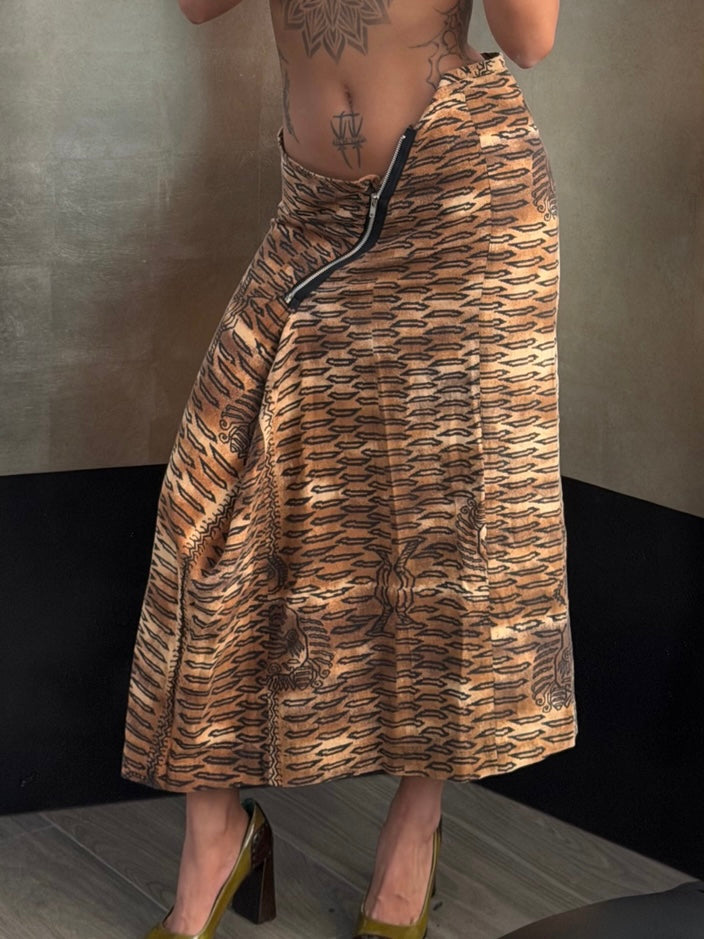 COMME DES GARCONS S/S 1992 TIBETAN TIGER ZIP SKIRT