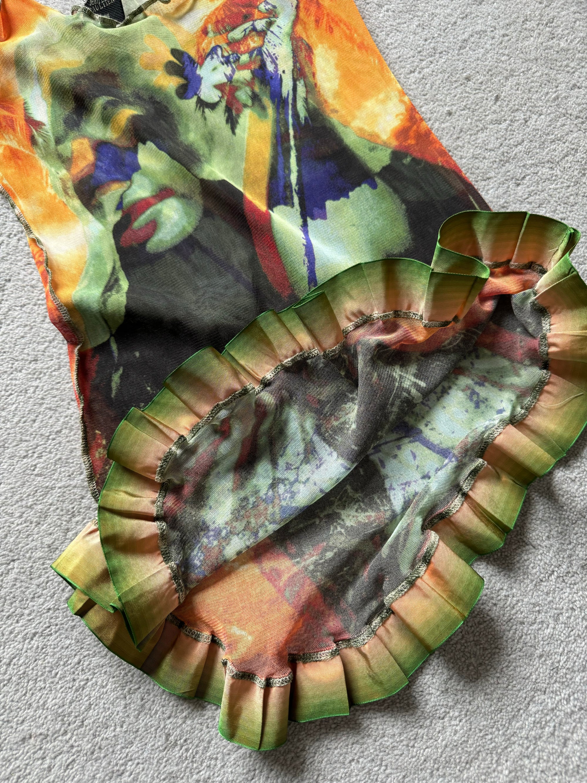 JEAN PAUL GAULTIER 90s TROPICAL PORTRAIT MESH TOP