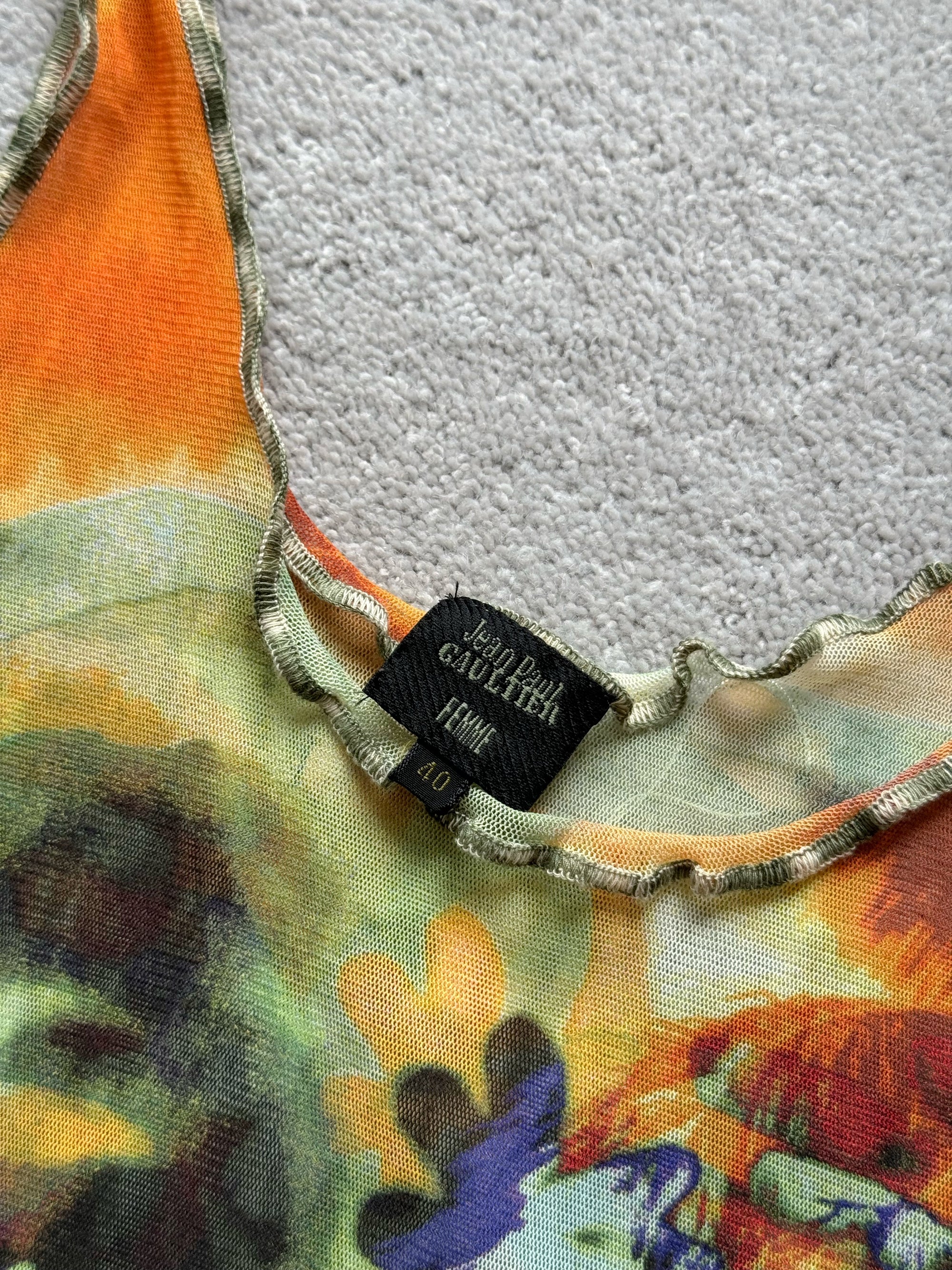 JEAN PAUL GAULTIER 90s TROPICAL PORTRAIT MESH TOP