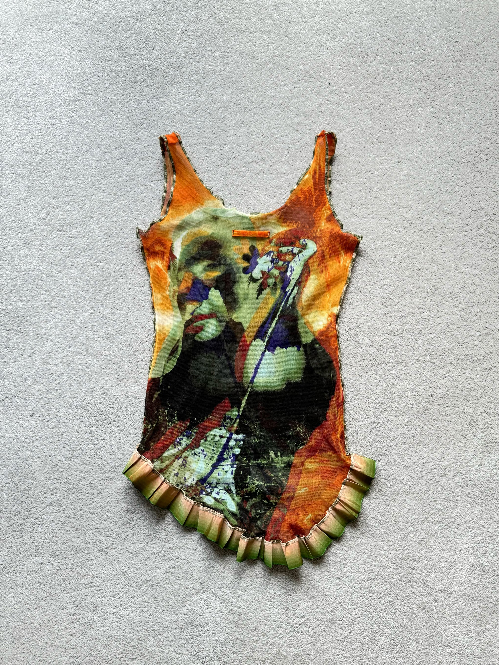 JEAN PAUL GAULTIER 90s TROPICAL PORTRAIT MESH TOP