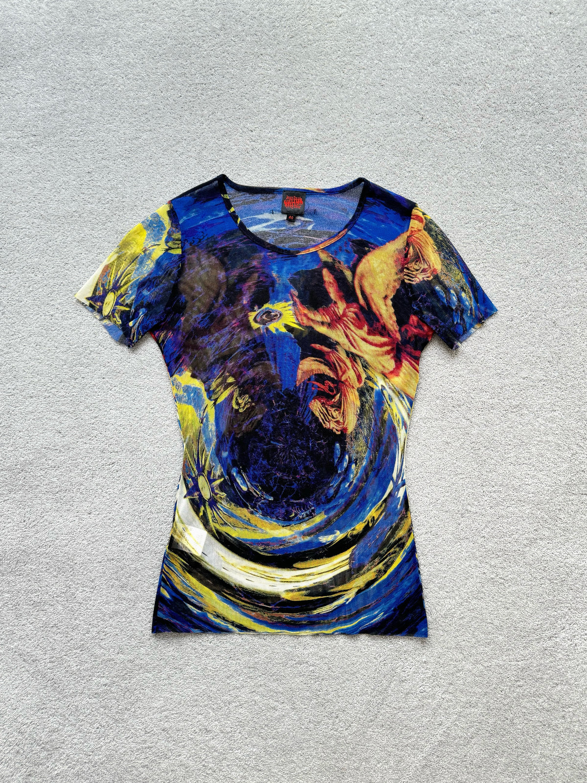 JEAN PAUL GAULTIER 90s ANGEL PRINT MESH TOP