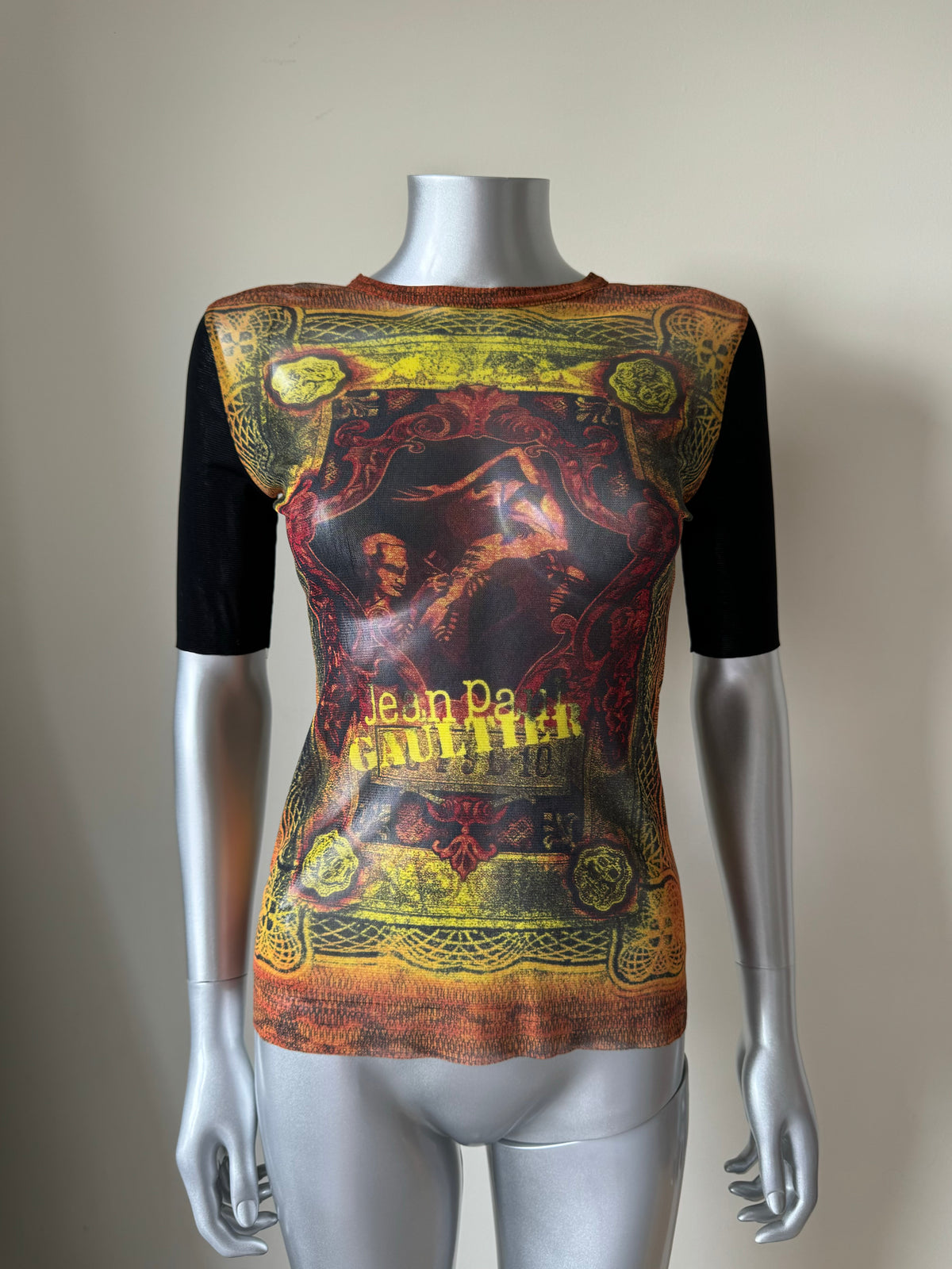 JEAN PAUL GAULTIER F/W 1995 MONEY PRINT MESH TOP
