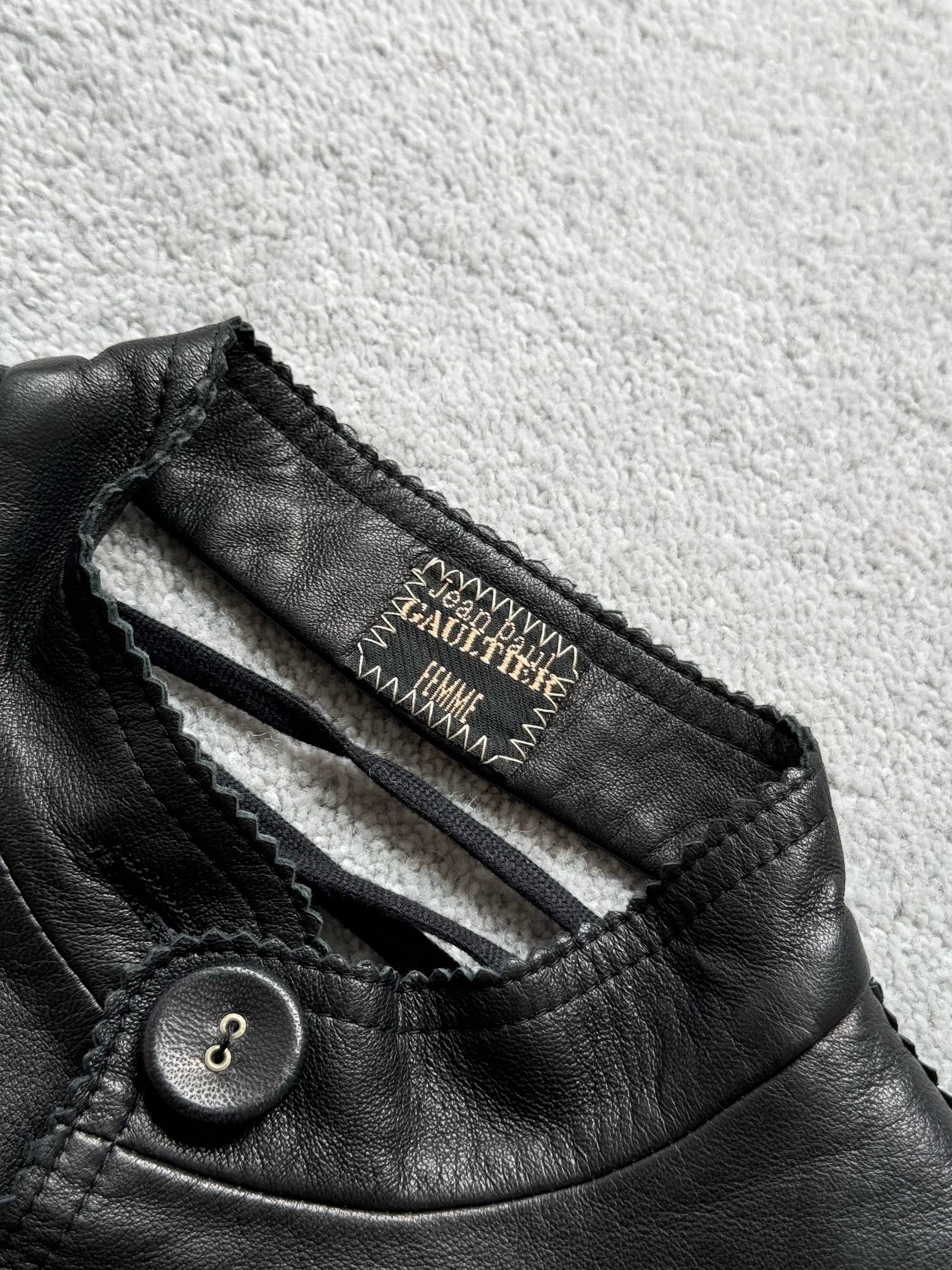 JEAN PAUL GAULTIER BLACK LACE UP LEATHER JACKET