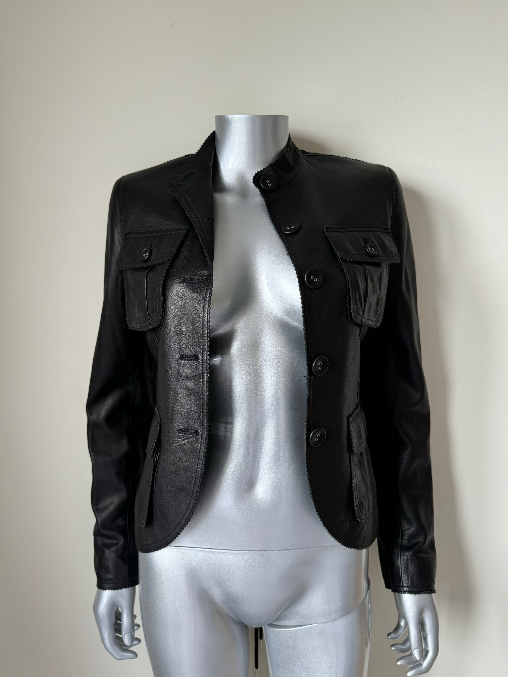 JEAN PAUL GAULTIER BLACK LACE UP LEATHER JACKET
