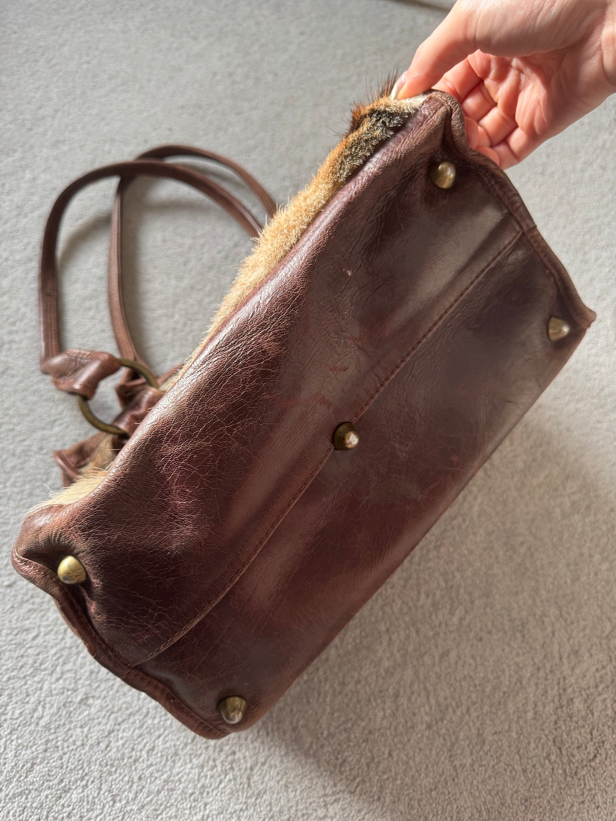 DOLCE AND GABBANA 00s PONY HAIR LEATHER BAG