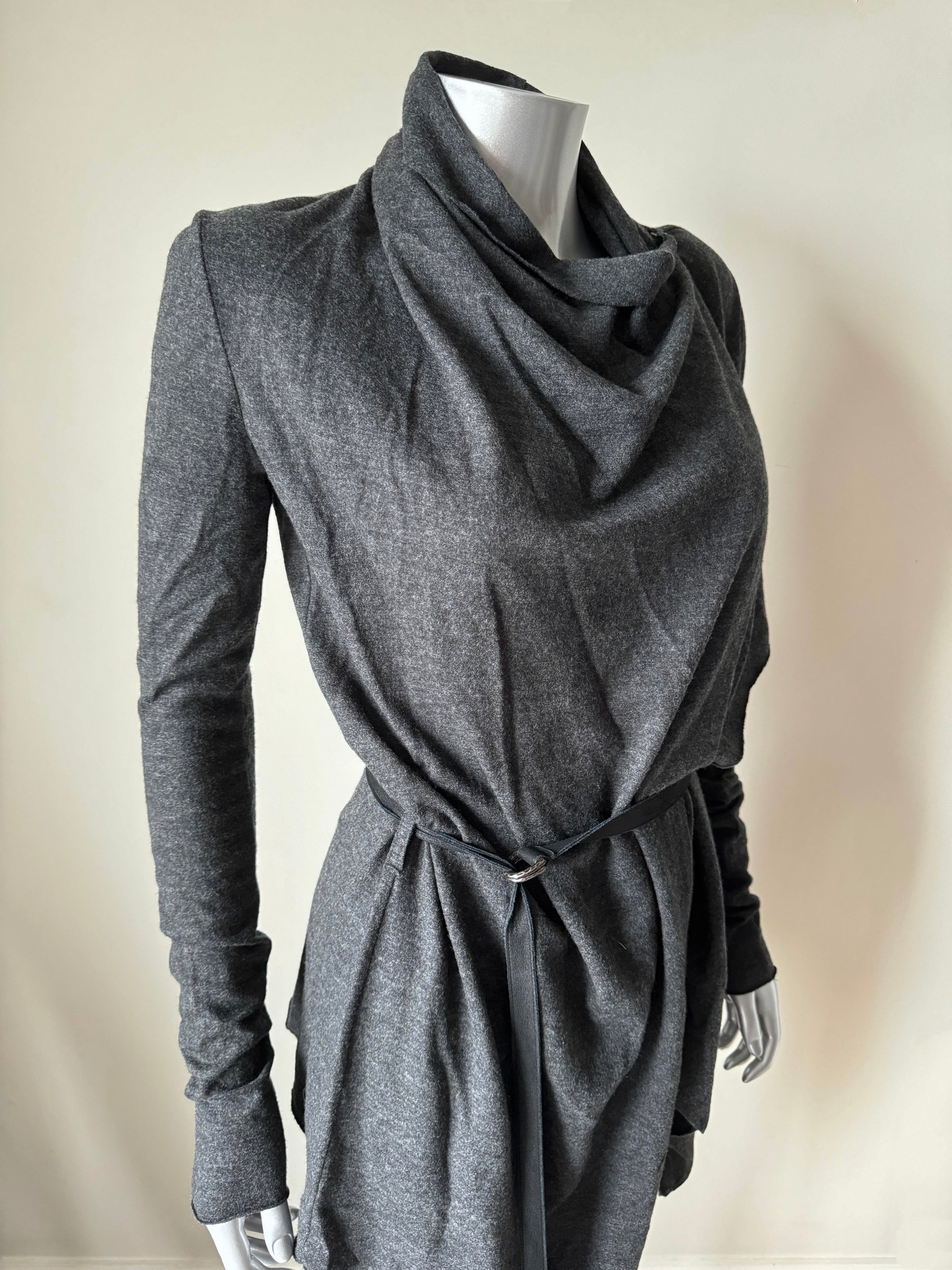 HELMUT LANG ASYMMETRICAL DRAPED WRAP CARDIGAN