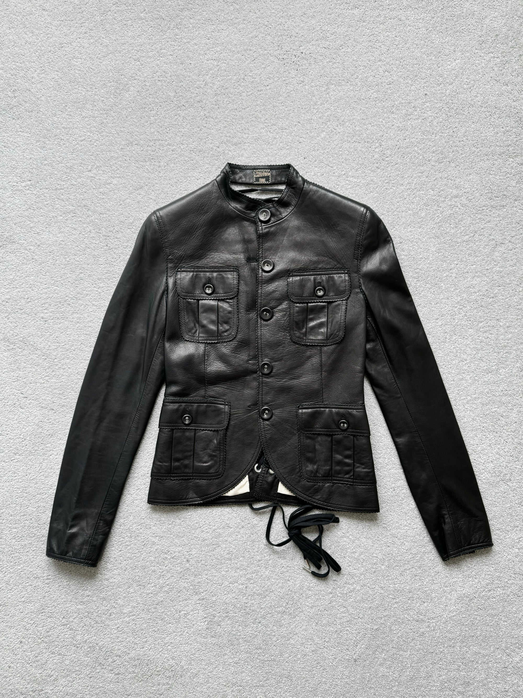 JEAN PAUL GAULTIER BLACK LACE UP LEATHER JACKET