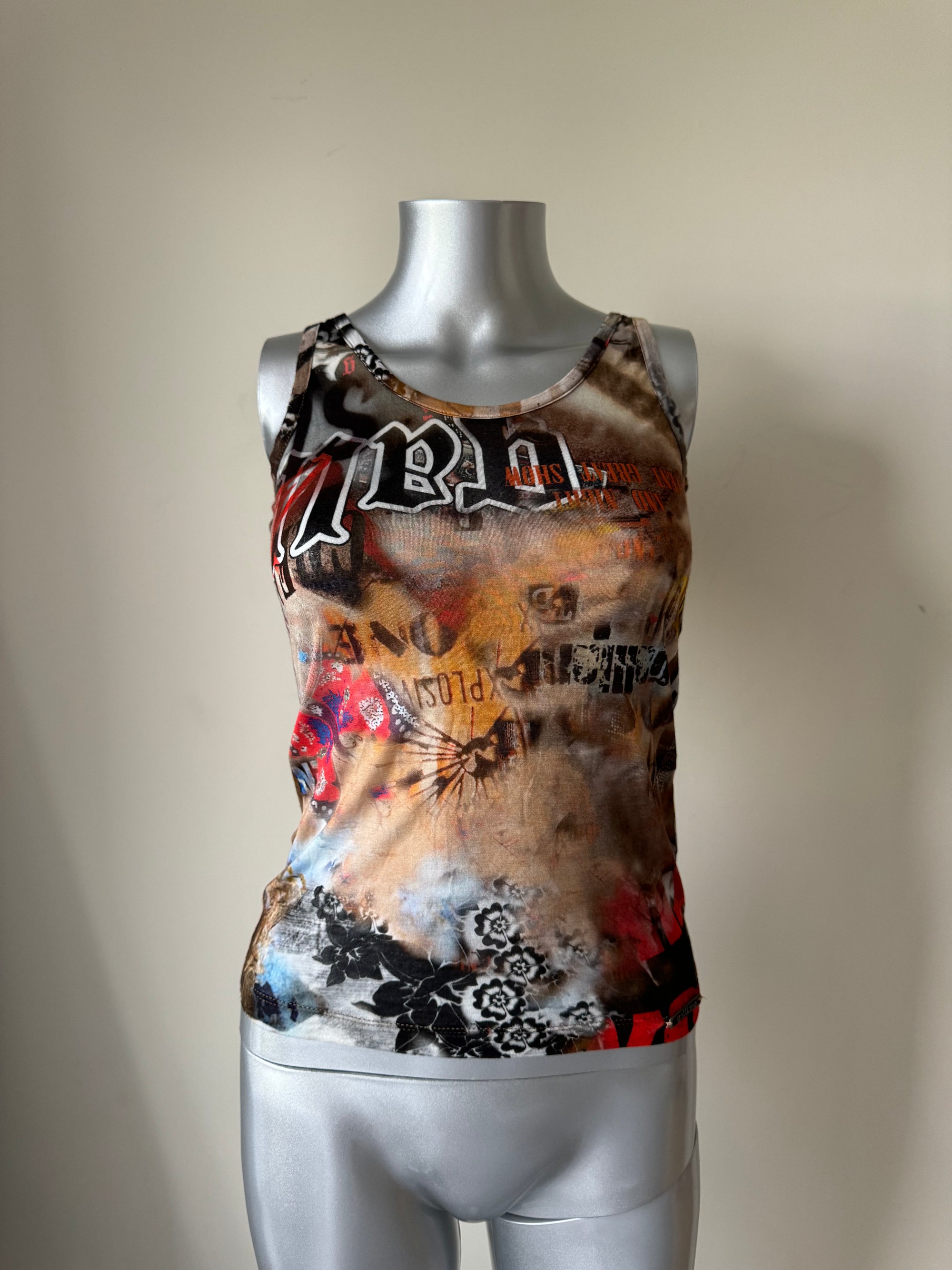 GALLIANO 00s BUTTERFLY PRINT TANK TOP