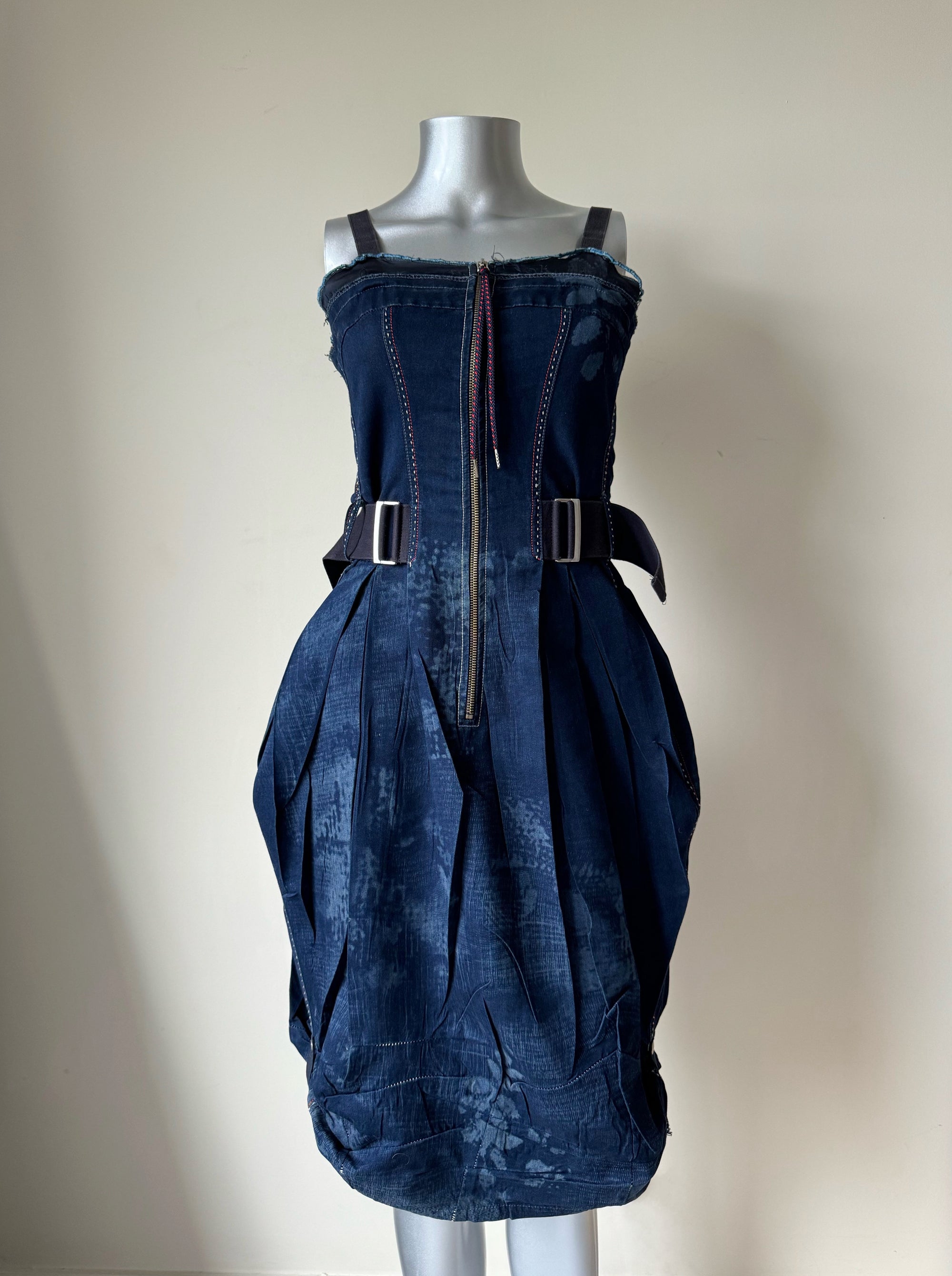 MARITHE FRANCOIS GIRBAUD BLUE PRINT BALLOON DRESS